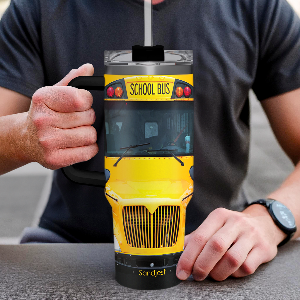 Yellow School Bus Driver Quencher Tumbler with Handle 40oz