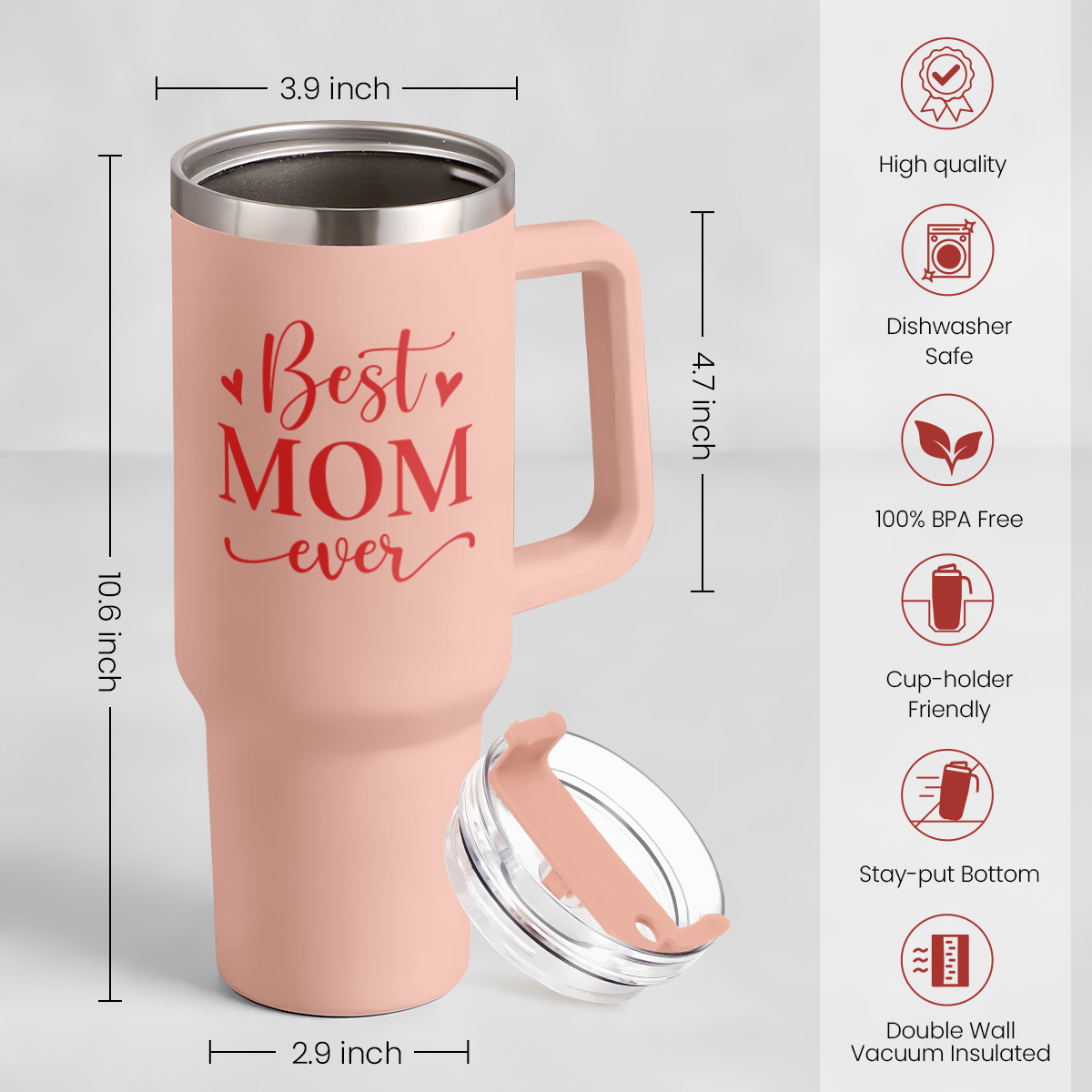 Coral Best Mom Ever Quencher Tumbler with Handle 40oz