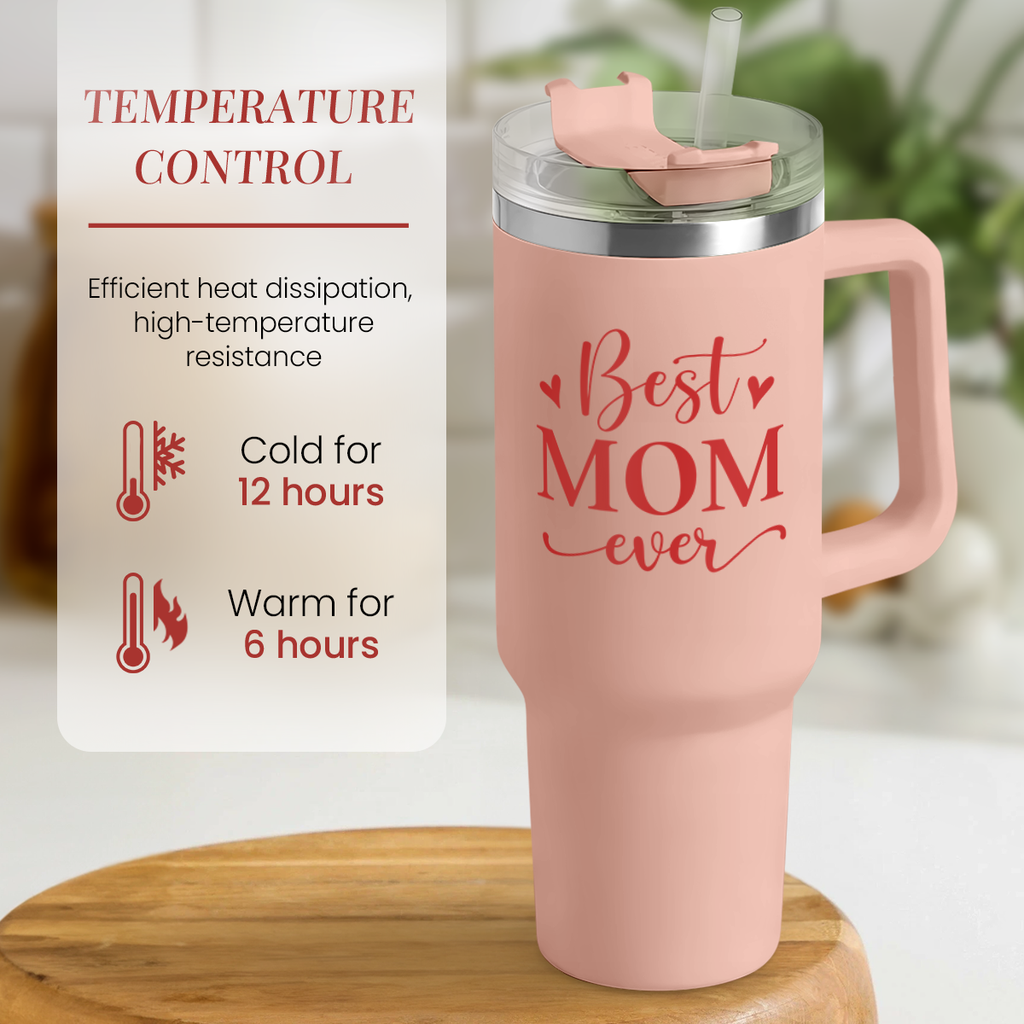 Coral Best Mom Ever Quencher Tumbler with Handle 40oz