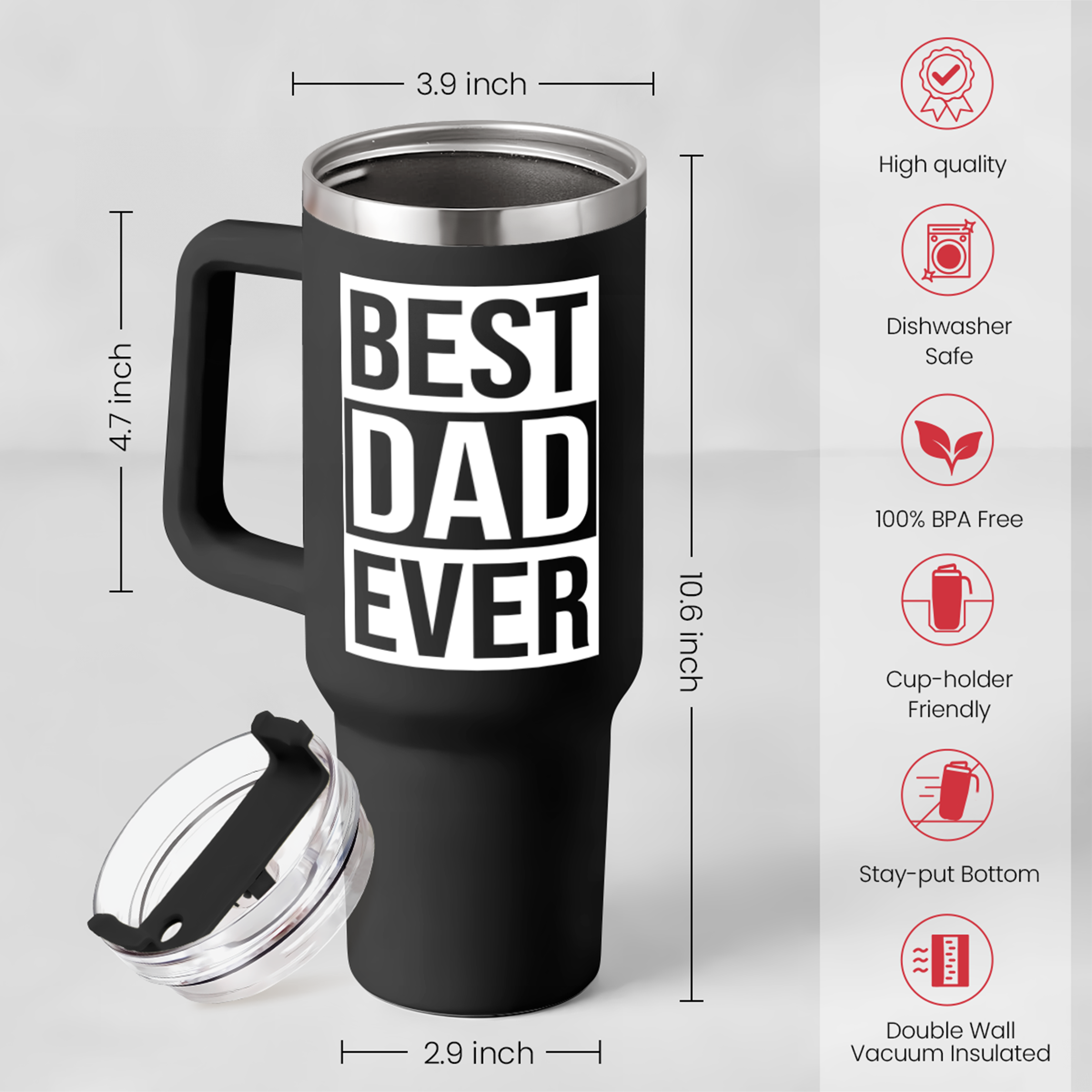 Black Best Dad Ever Quencher Tumbler with Handle 40oz