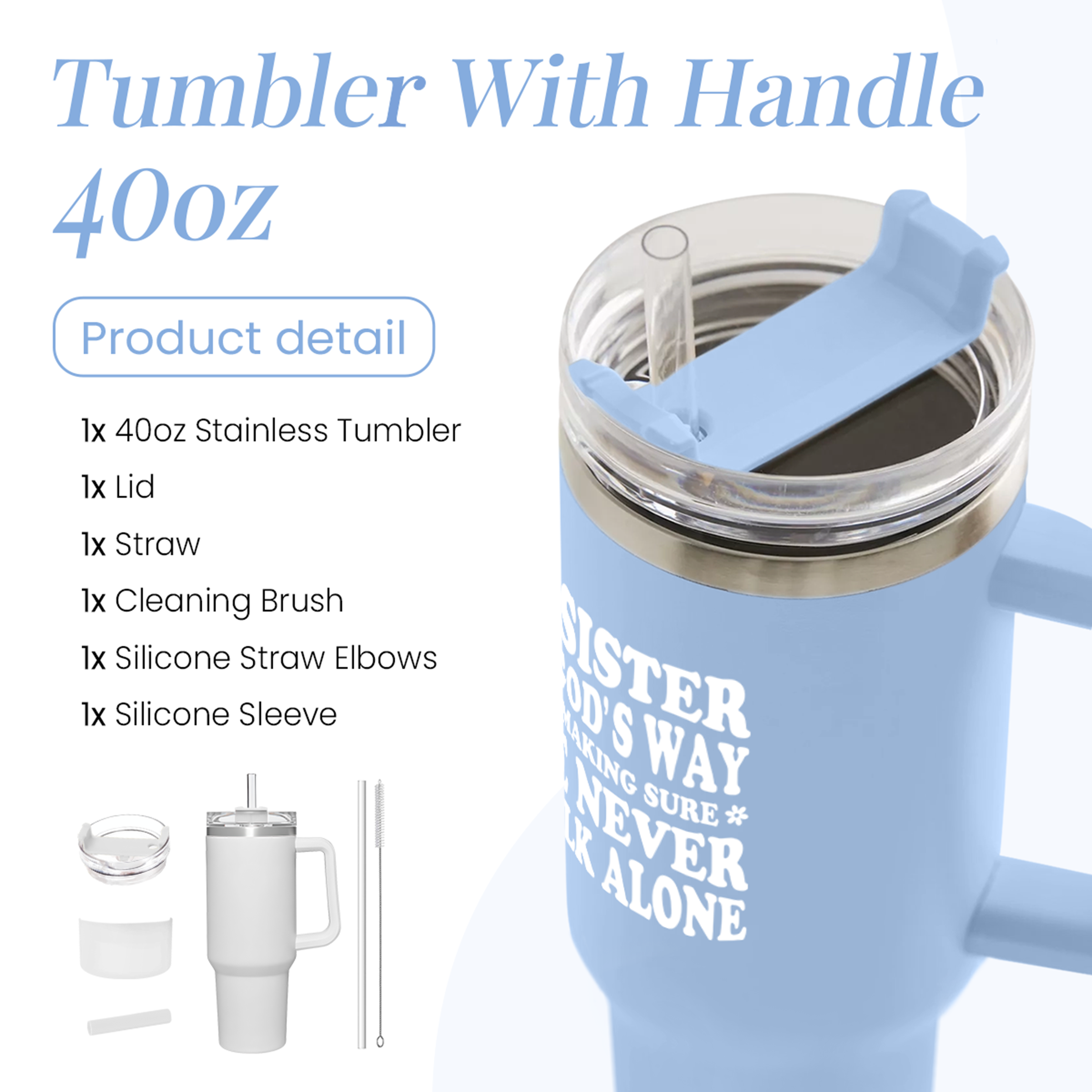 Blue Sister Quencher Tumbler with Handle 40oz