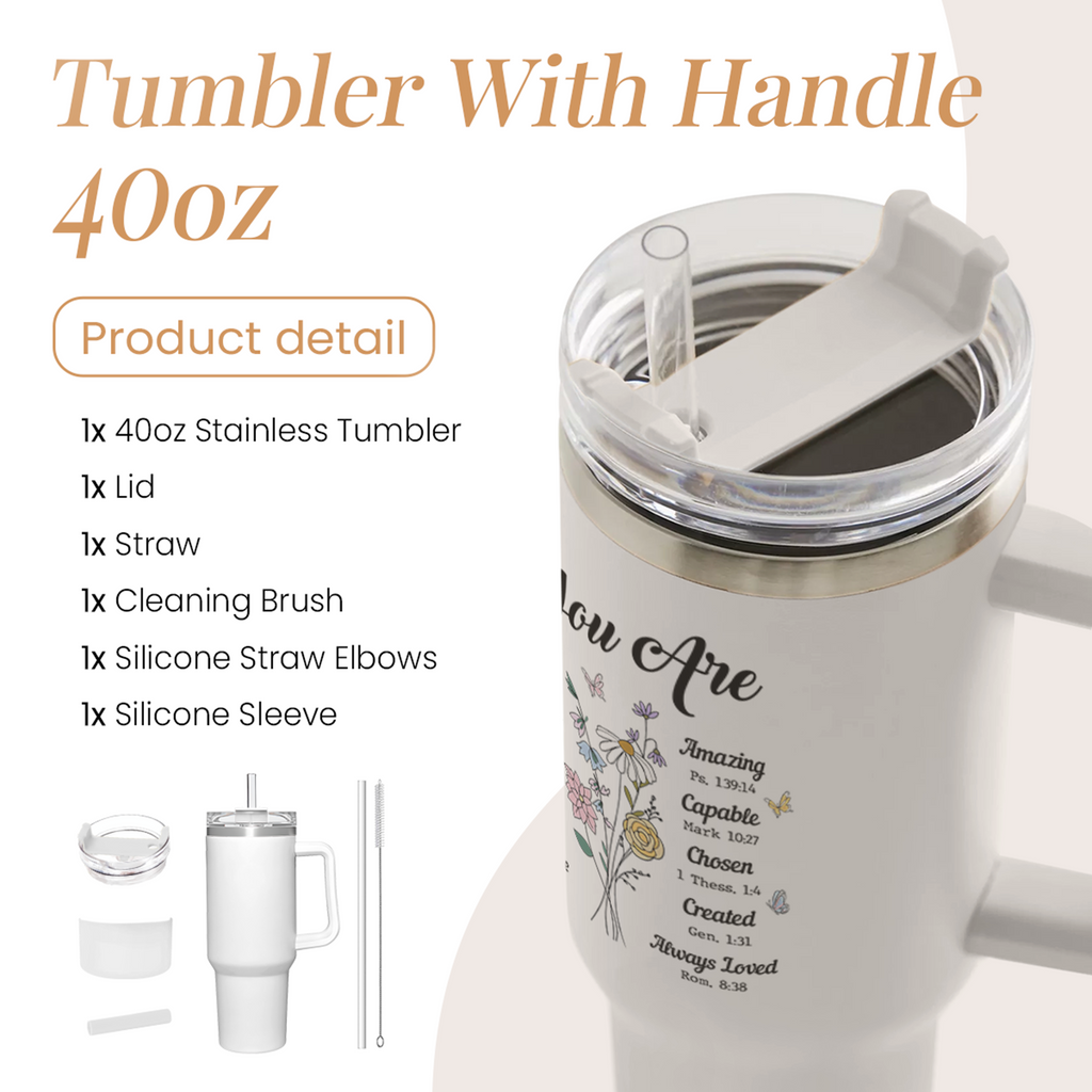 White Christian Quencher Tumbler with Handle 40oz
