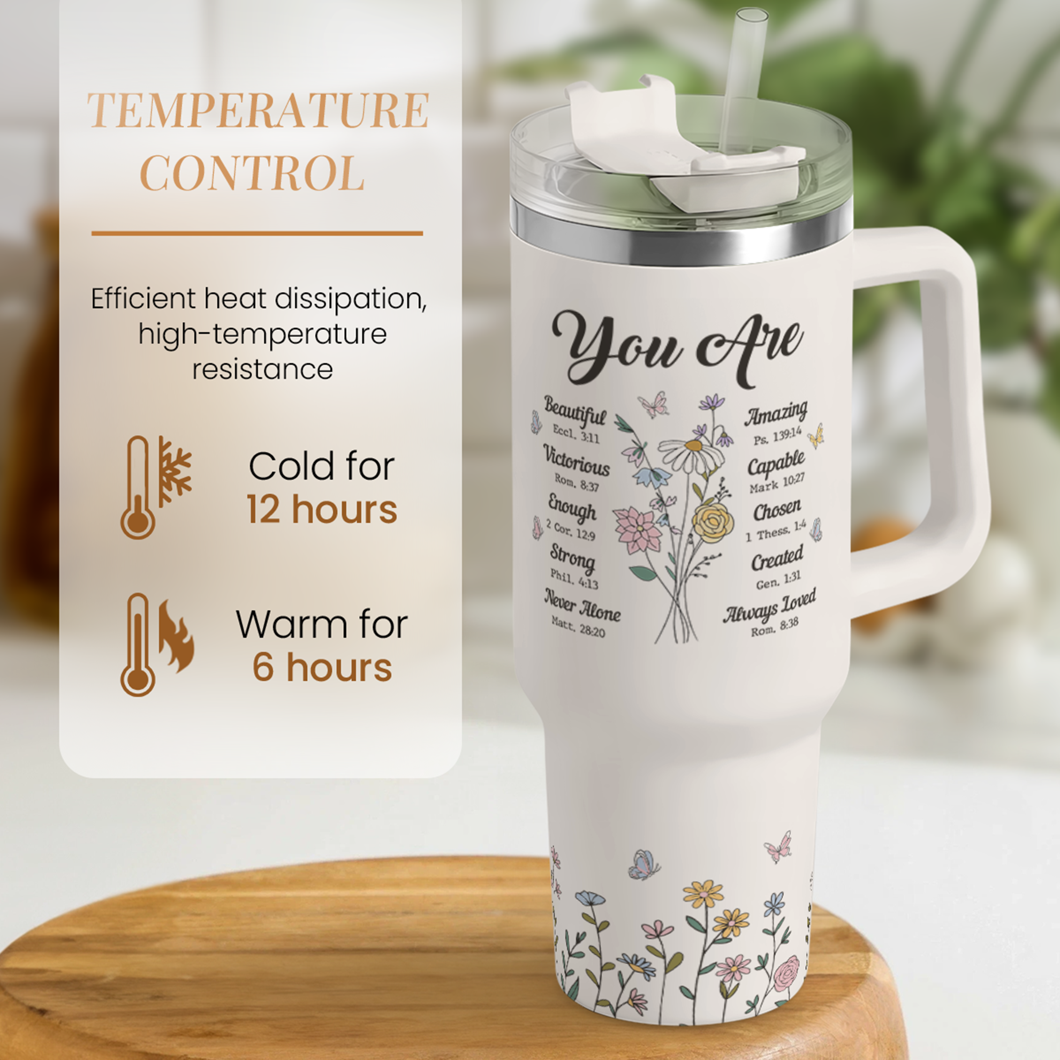 White Christian Quencher Tumbler with Handle 40oz