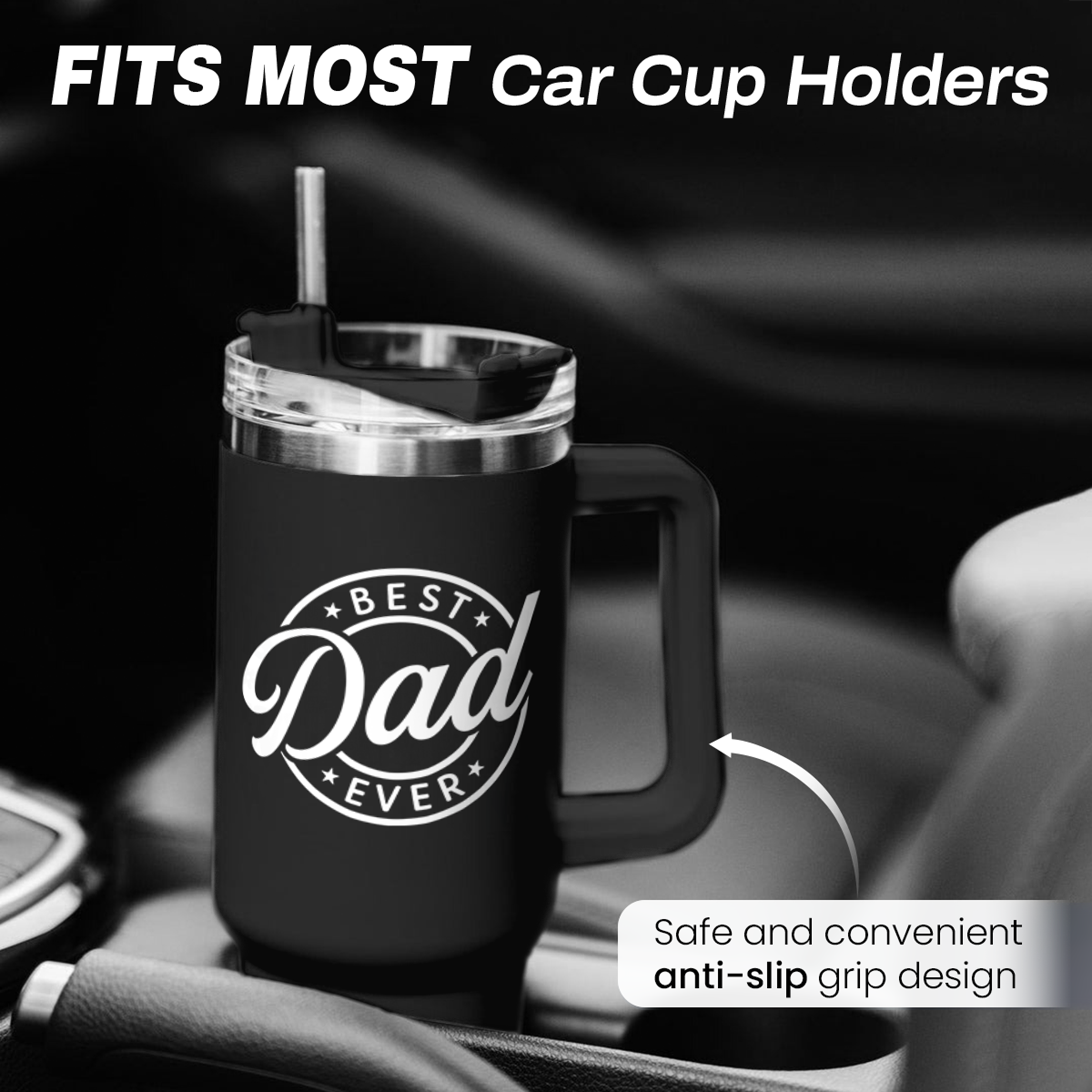 Black Best Dad Ever Quencher Tumbler with Handle 40oz