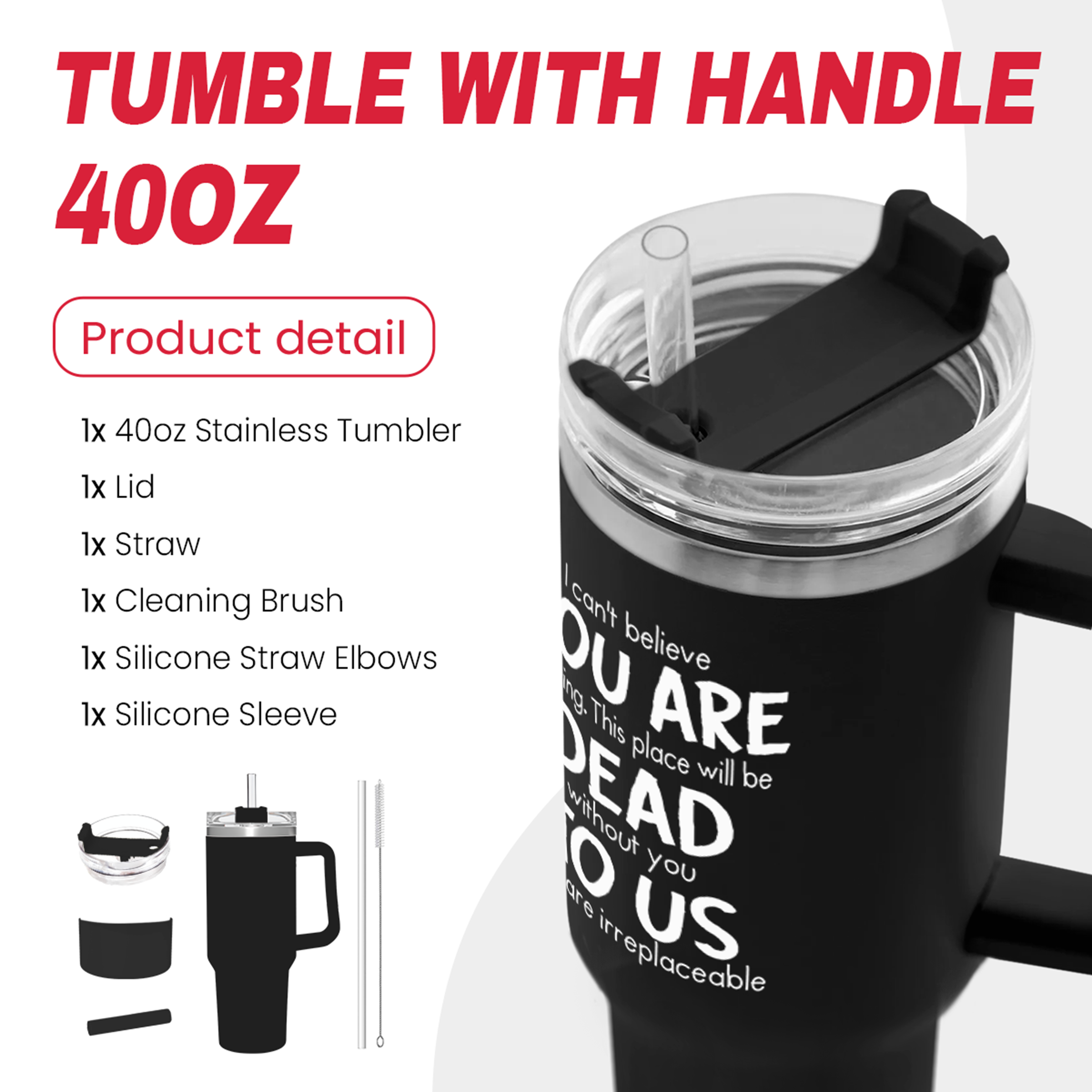 Black Coworker Quencher Tumbler with Handle 40oz