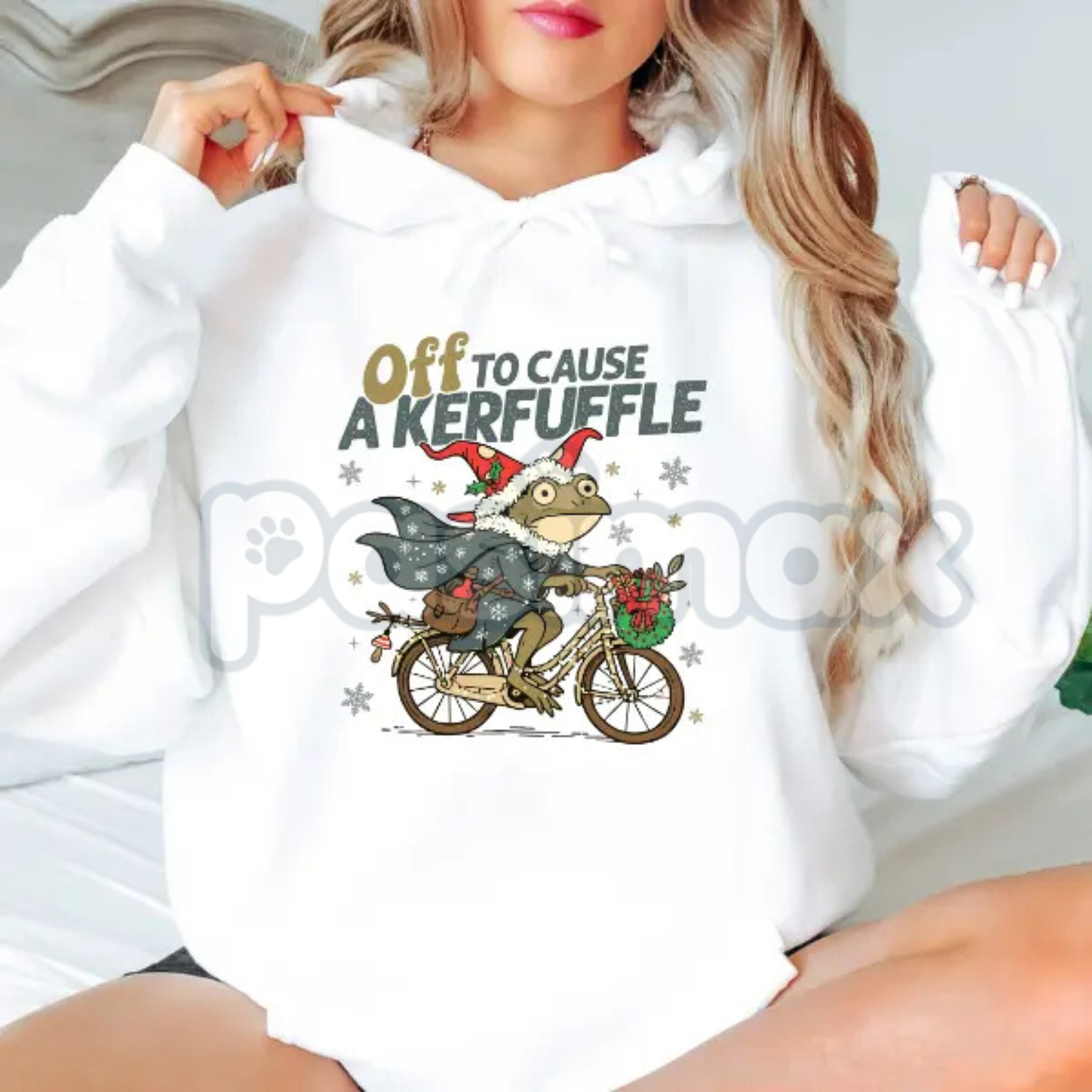 Funny Frog "Kerfuffle" Christmas Hoodie – Holiday Mischief Slogan Pullover, Family Troublemaker Gift, Unisex
