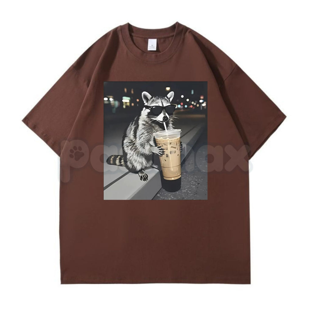 Funny Raccoon Drinking Iced Coffee T-Shirt - Caffeinated Trash Panda Graphic Tee, Relatable Iced Coffee Lover Shirt, Premium Heavyweight Unisex Animal Humor Top, Cute Sarcastic Raccoon Gift, Trendy Caffeinated Animal Streetwear