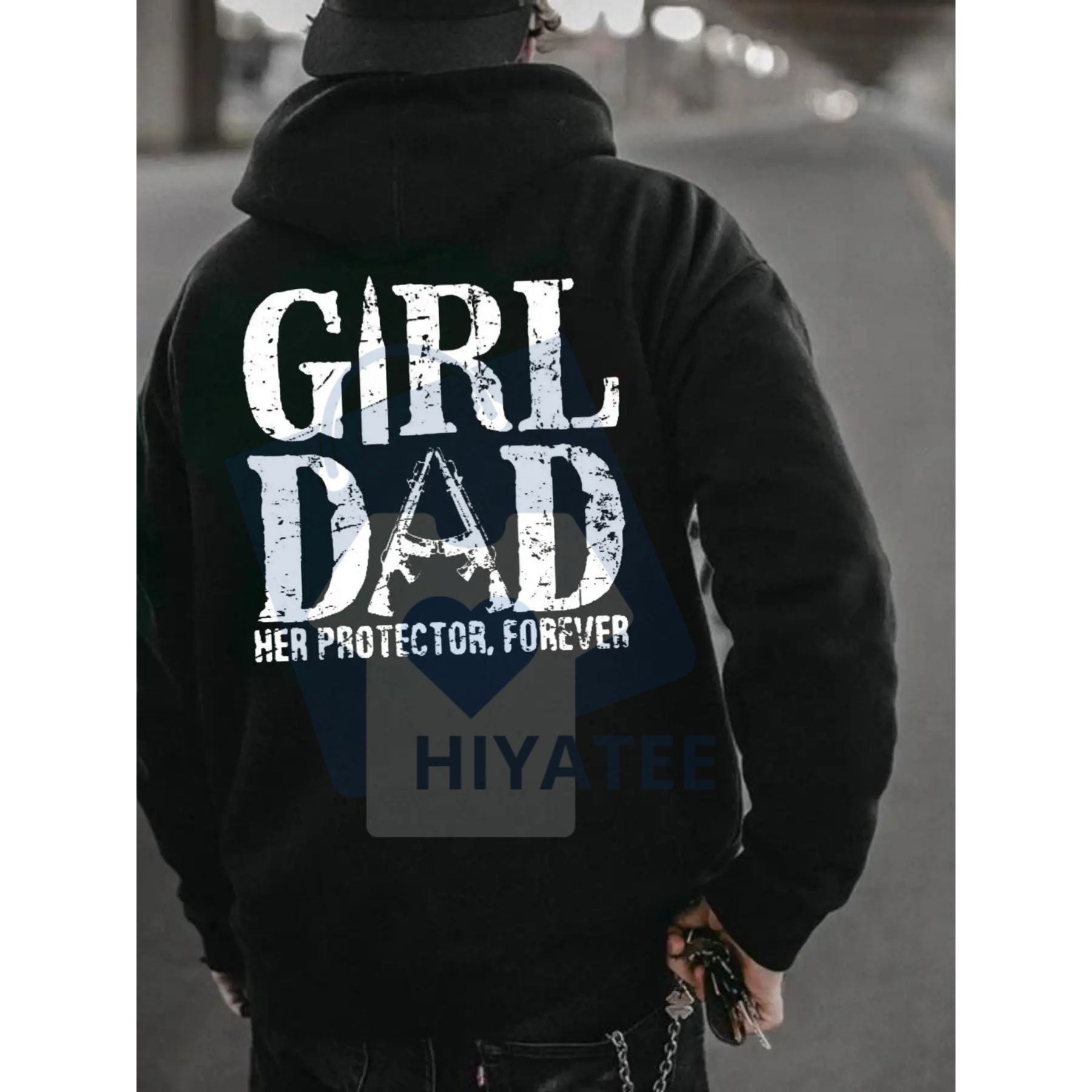 Girl Dad "Her Protector, Forever" Hoodie – Best Dad with Pretty Daughter Slogan Sweatshirt, Father Daughter Bonding Gift
