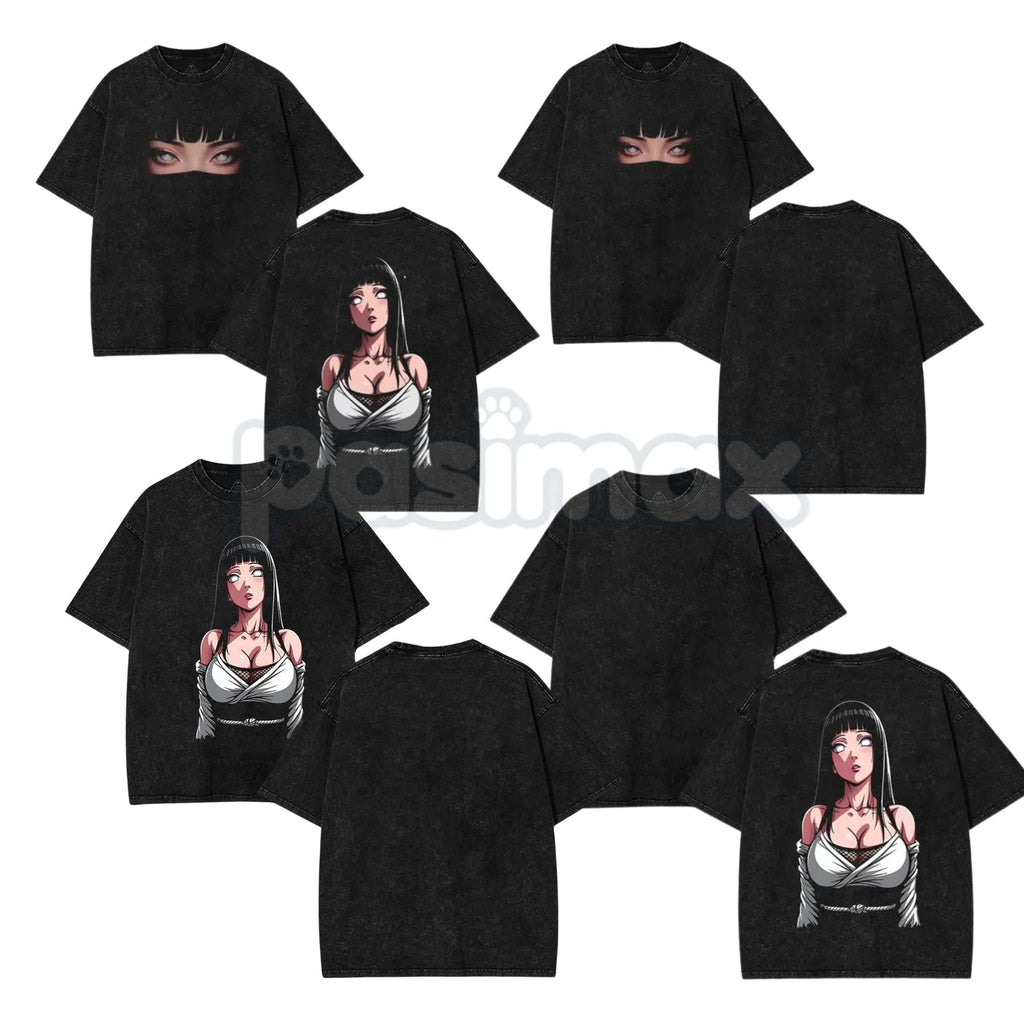 Hinata Hyuga Naruto Double Printed Vintage Washed Tee – Byakugan Princess Retro Anime Streetwear