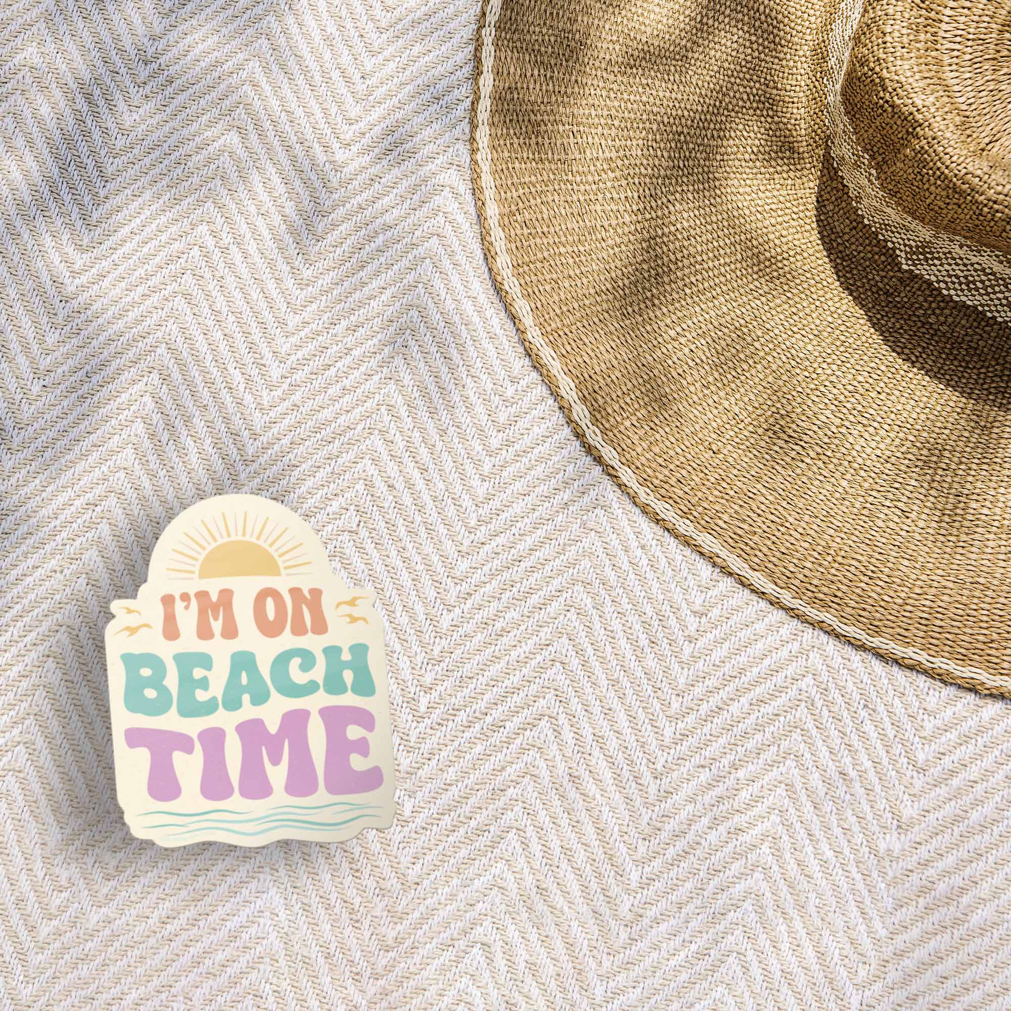 I'm on Beach Time Retro Sunset Sticker