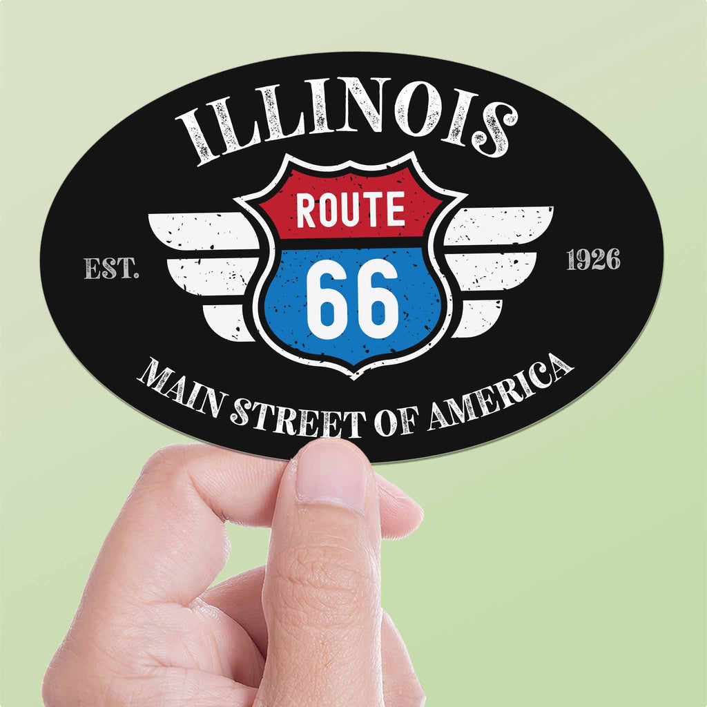 Illinois Route 66 Sticker - IL Black Oval Decal