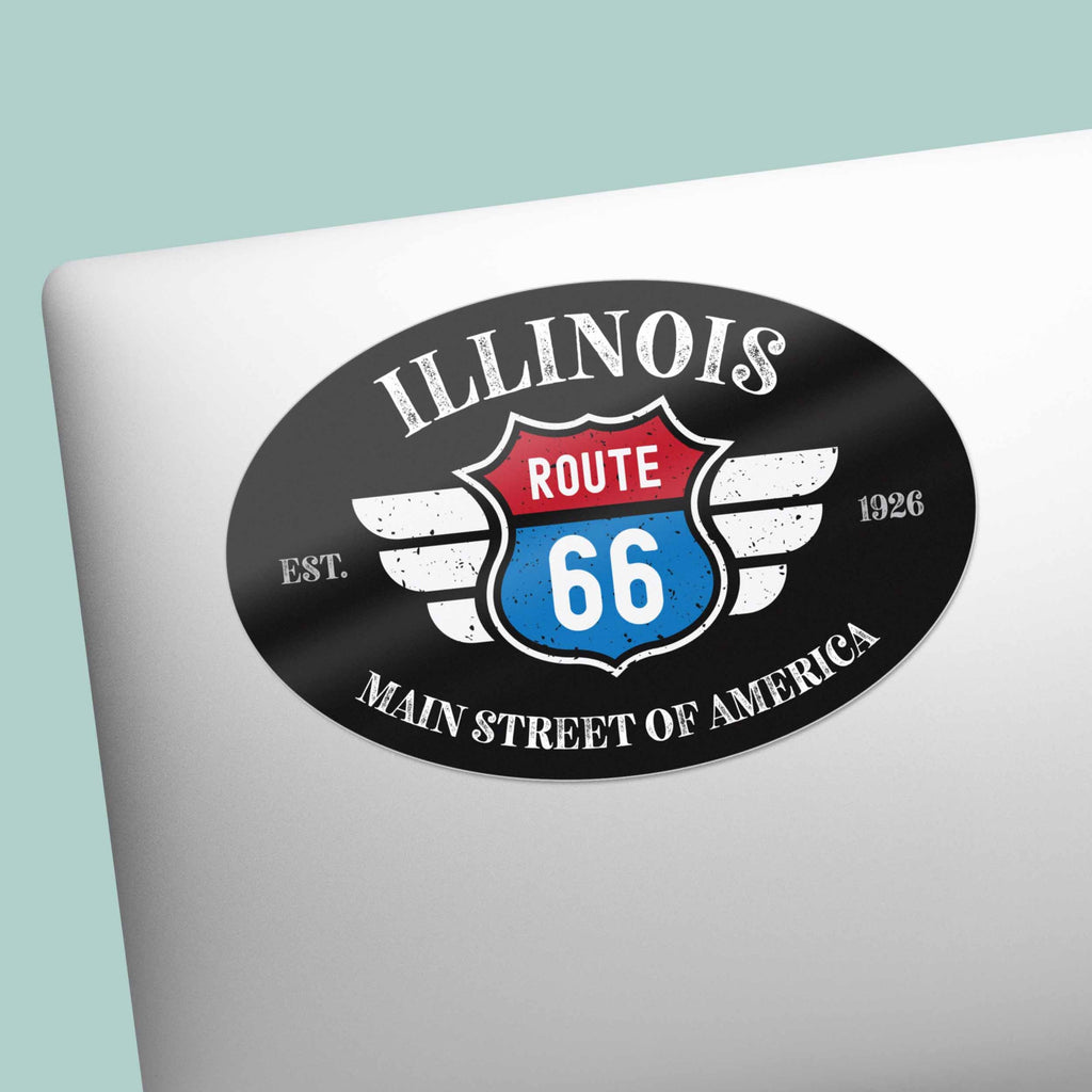 Illinois Route 66 Sticker - IL Black Oval Decal
