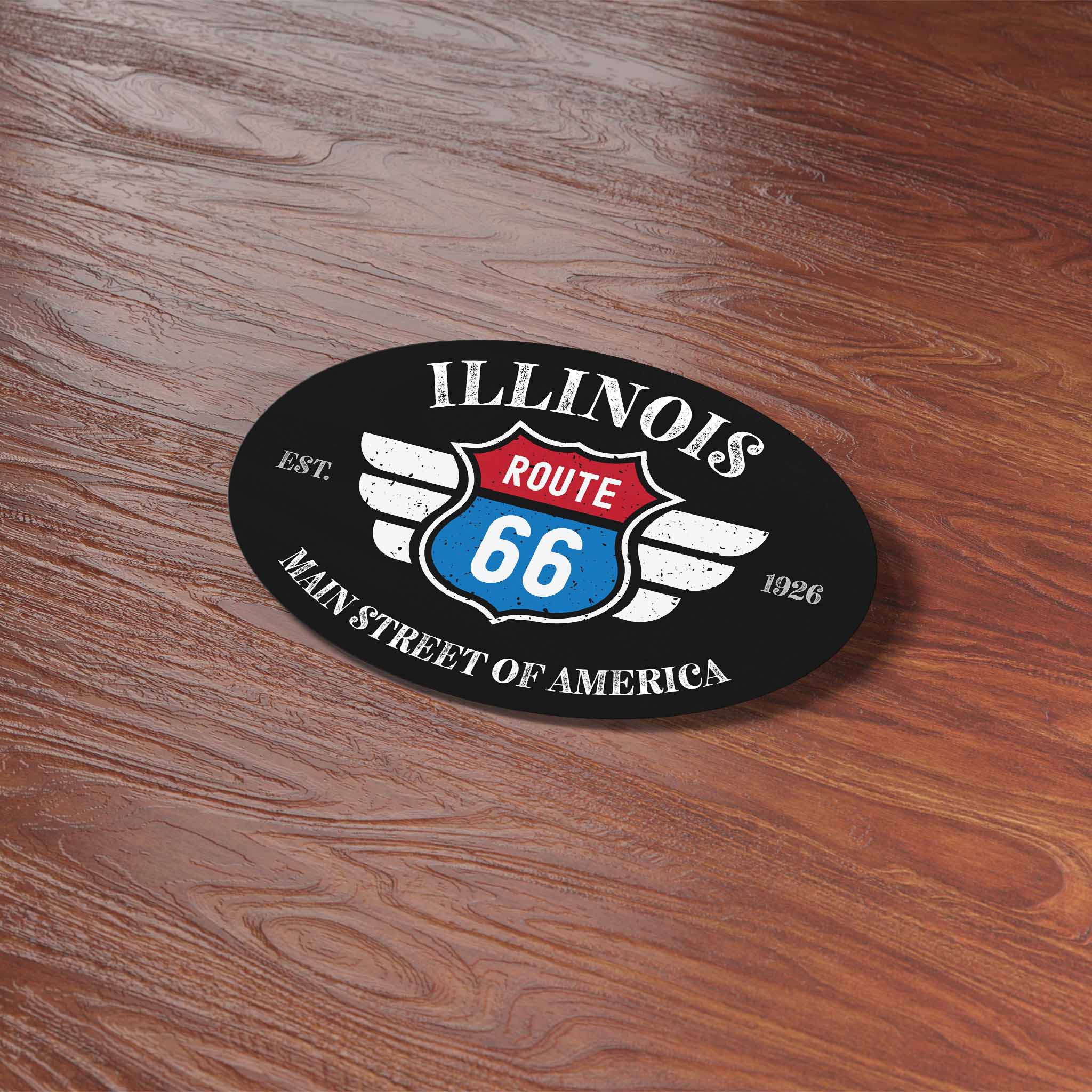 Illinois Route 66 Sticker - IL Black Oval Decal