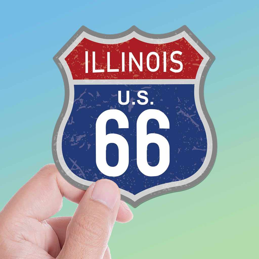 Illinois Blue Route 66 Sticker - Cool IL Vintage Highway Sign Decal