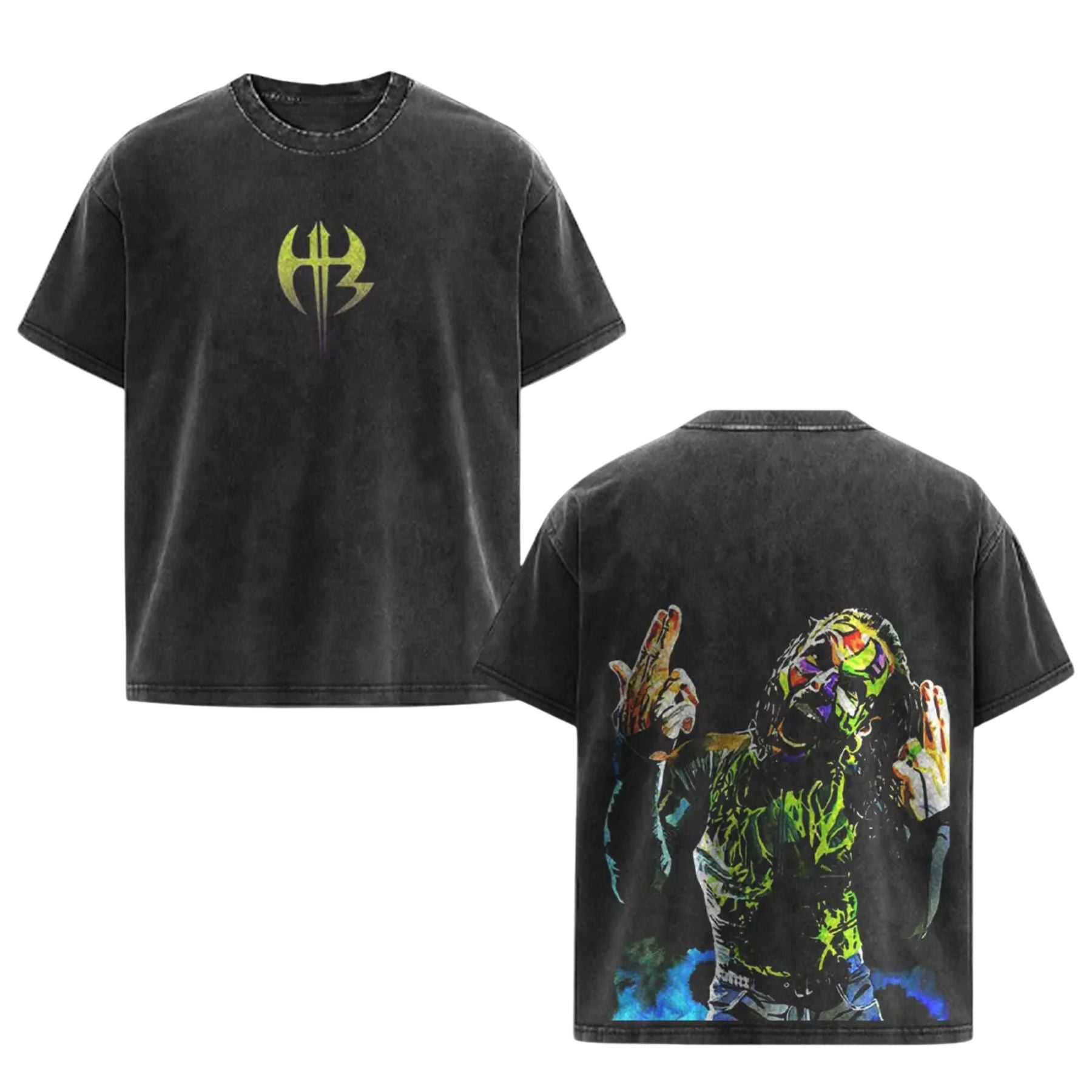 Jeff Hardy WWE Vintage Painted Face T-Shirt – Black Washed Oversized Retro Wrestler Tee