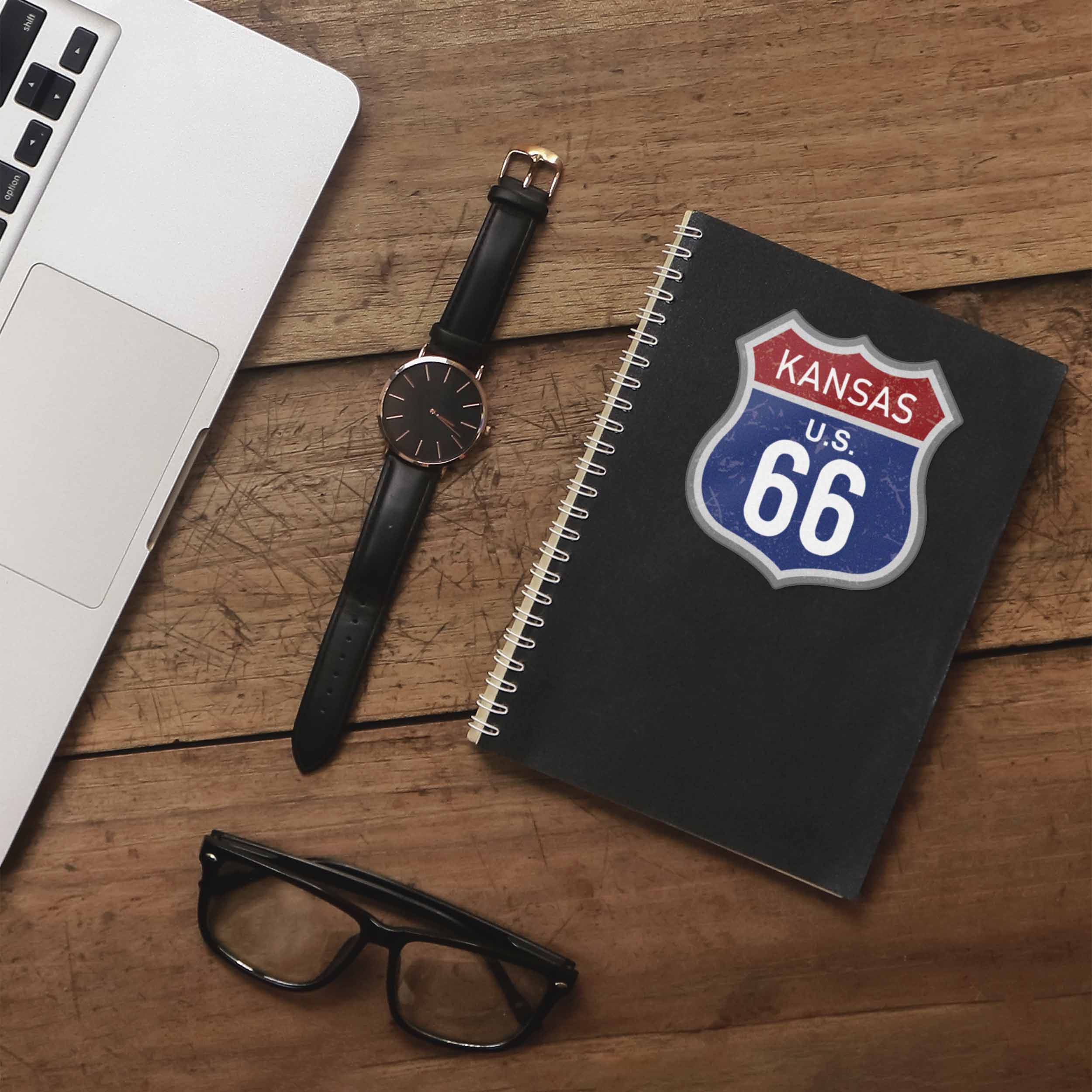 Kansas Blue Route 66 Sticker - Cool KS Vintage Highway Sign Decal