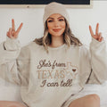 Lone Star State Pride: "She's from Texas" Embroidered Heart Sweatshirt