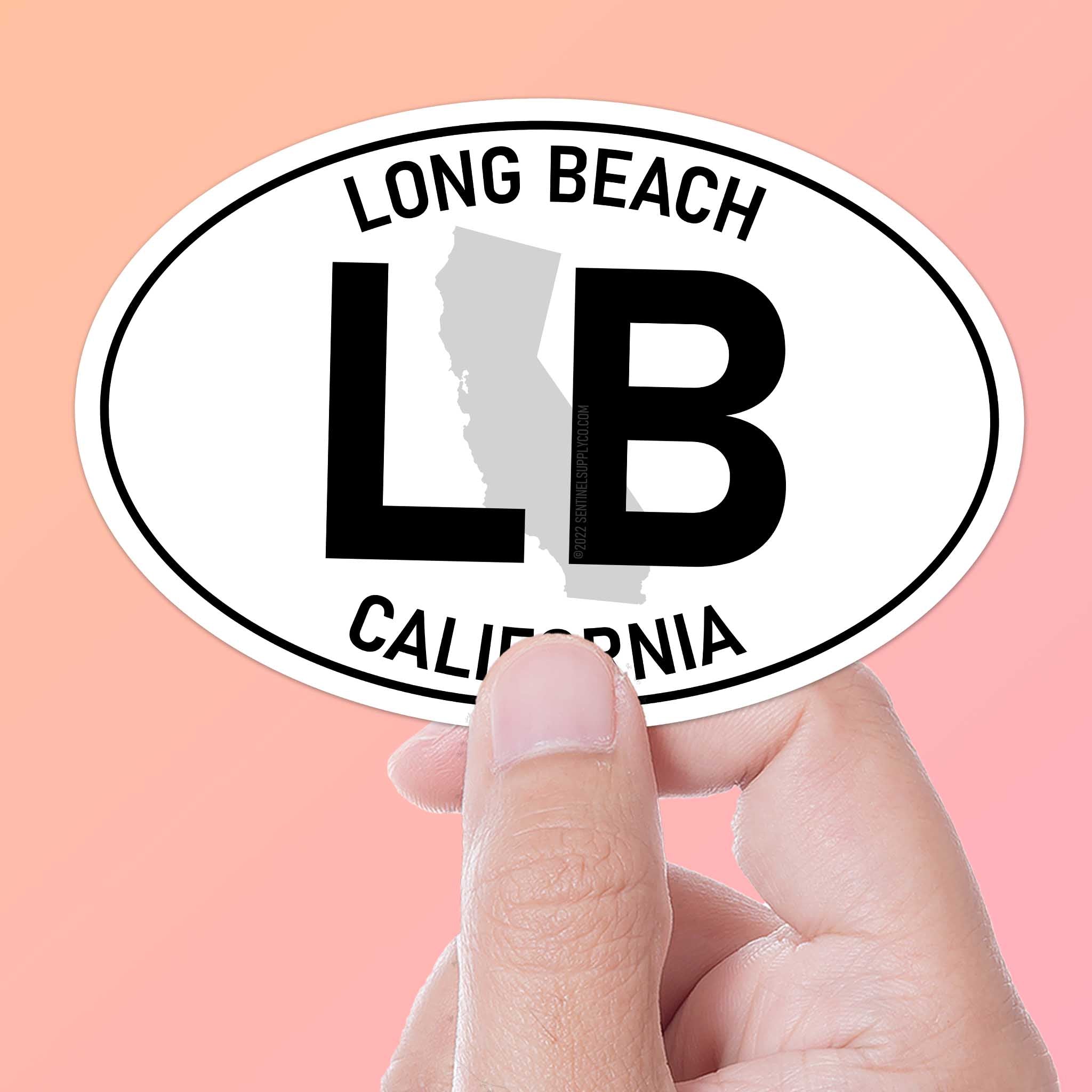 Long Beach California White Oval Sticker