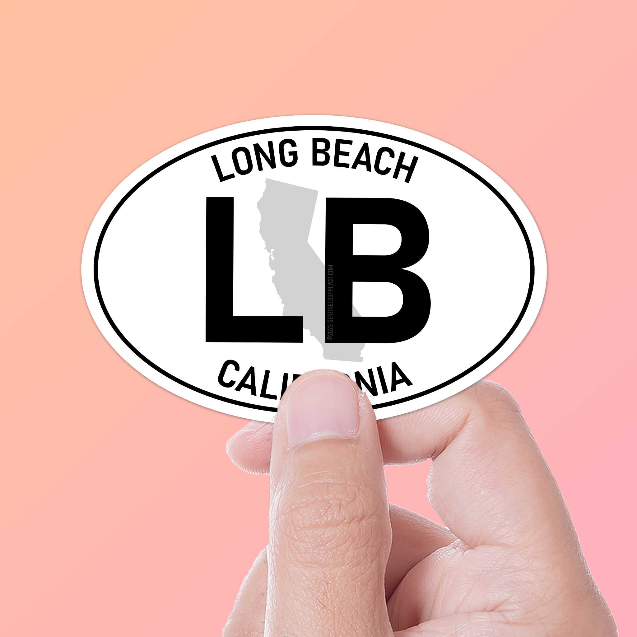 Long Beach California White Oval Sticker