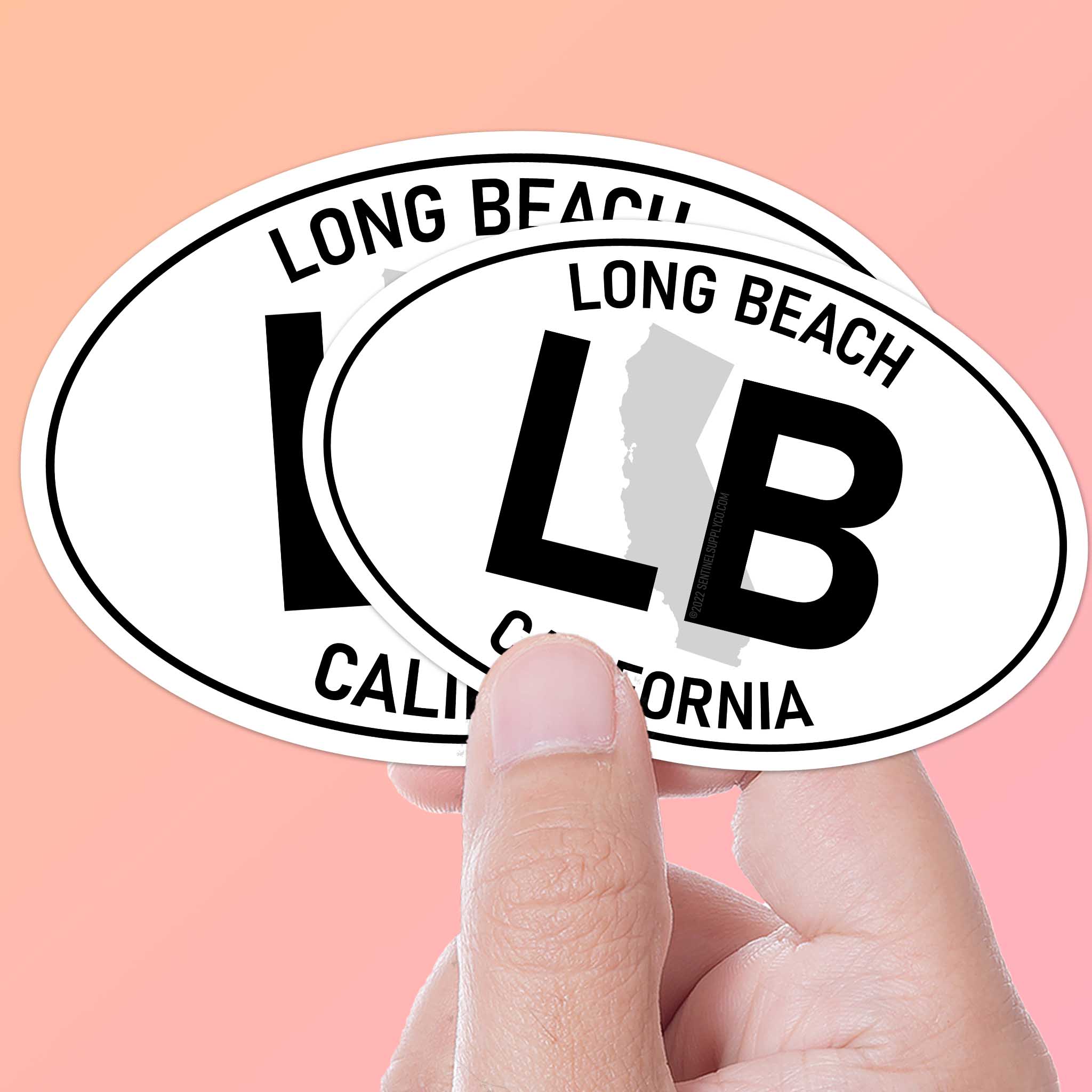 Long Beach California White Oval Sticker