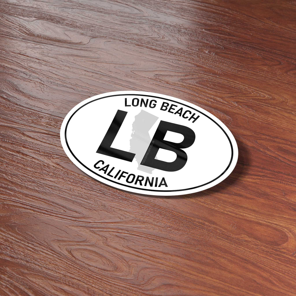Long Beach California White Oval Sticker