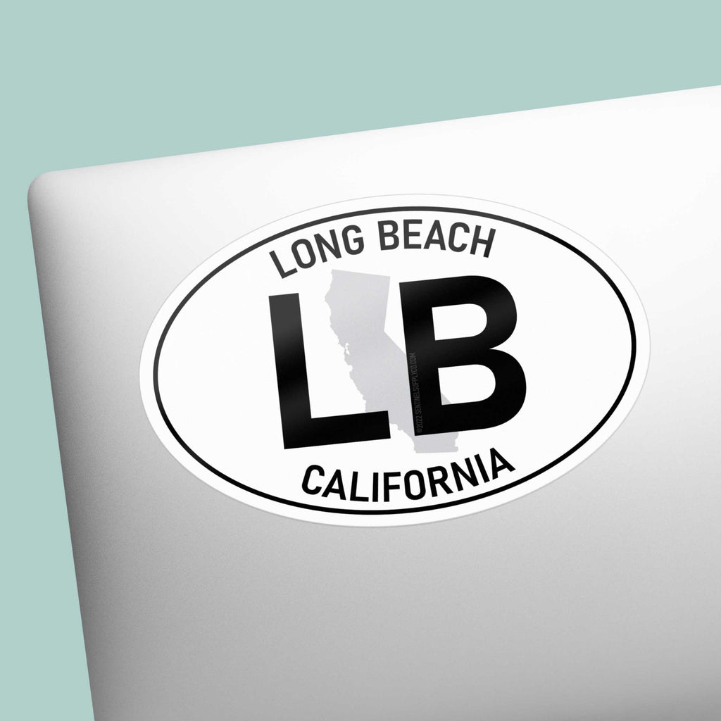 Long Beach California White Oval Sticker