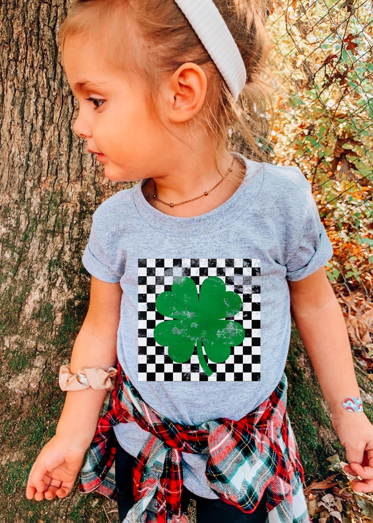 YOUTH Pre Order: Checkered Shamrock Tee *GREY (XS-XL)