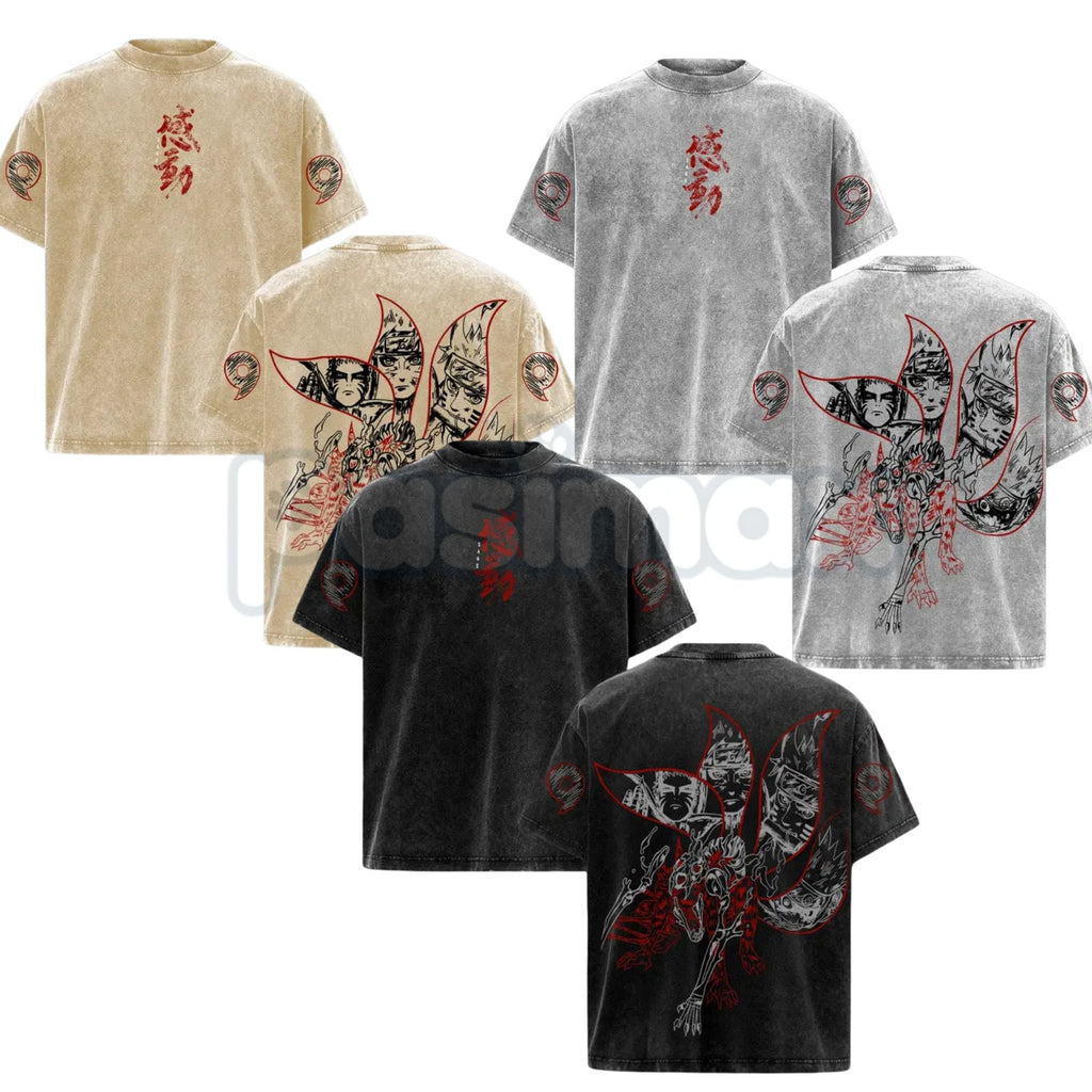 Naruto Kurama Sharingan T-Shirt – Vintage Washed Oversized Anime Tee, Nine-Tails Fox Graphic