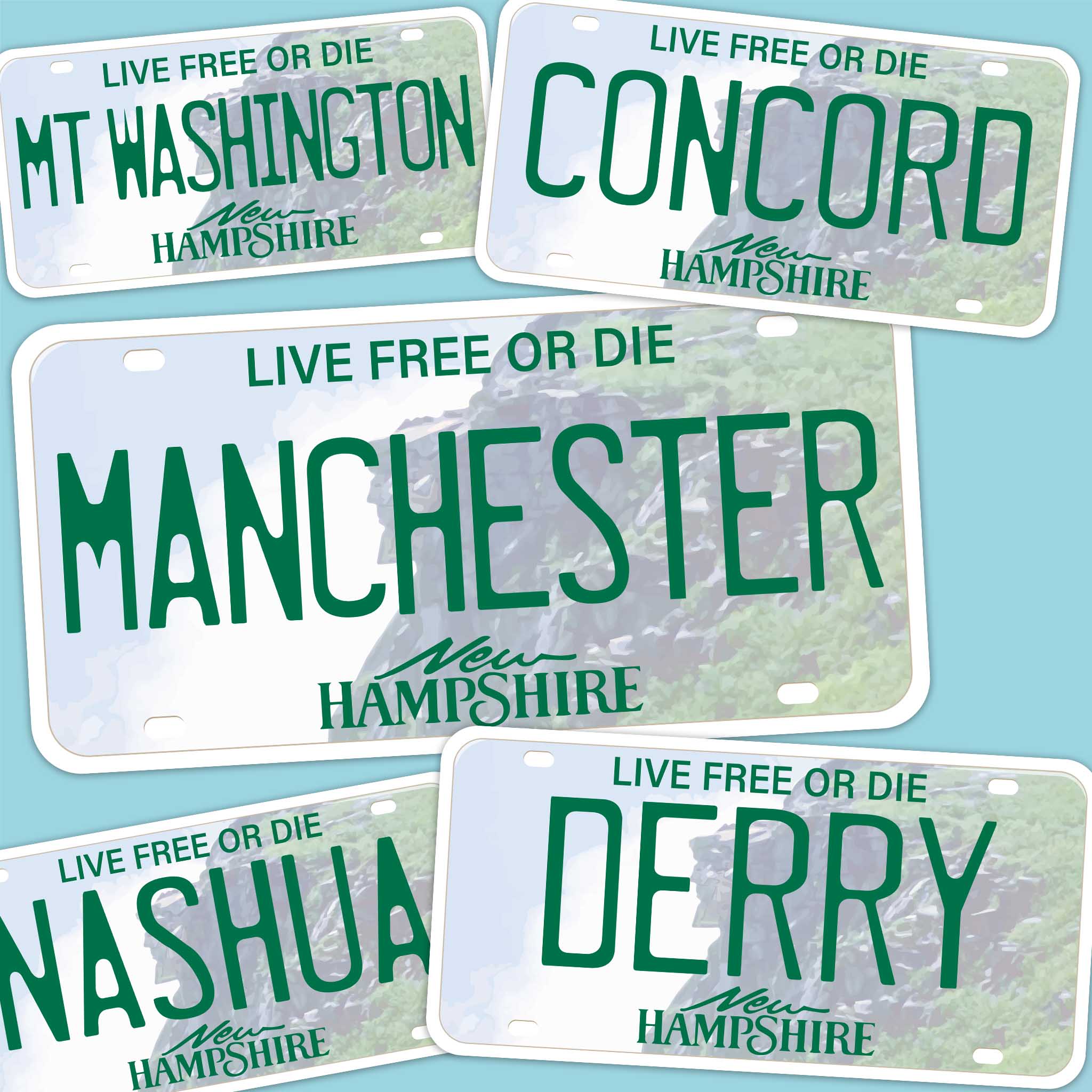 New Hampshire License Plate Stickers - Choose Your NH City Decal