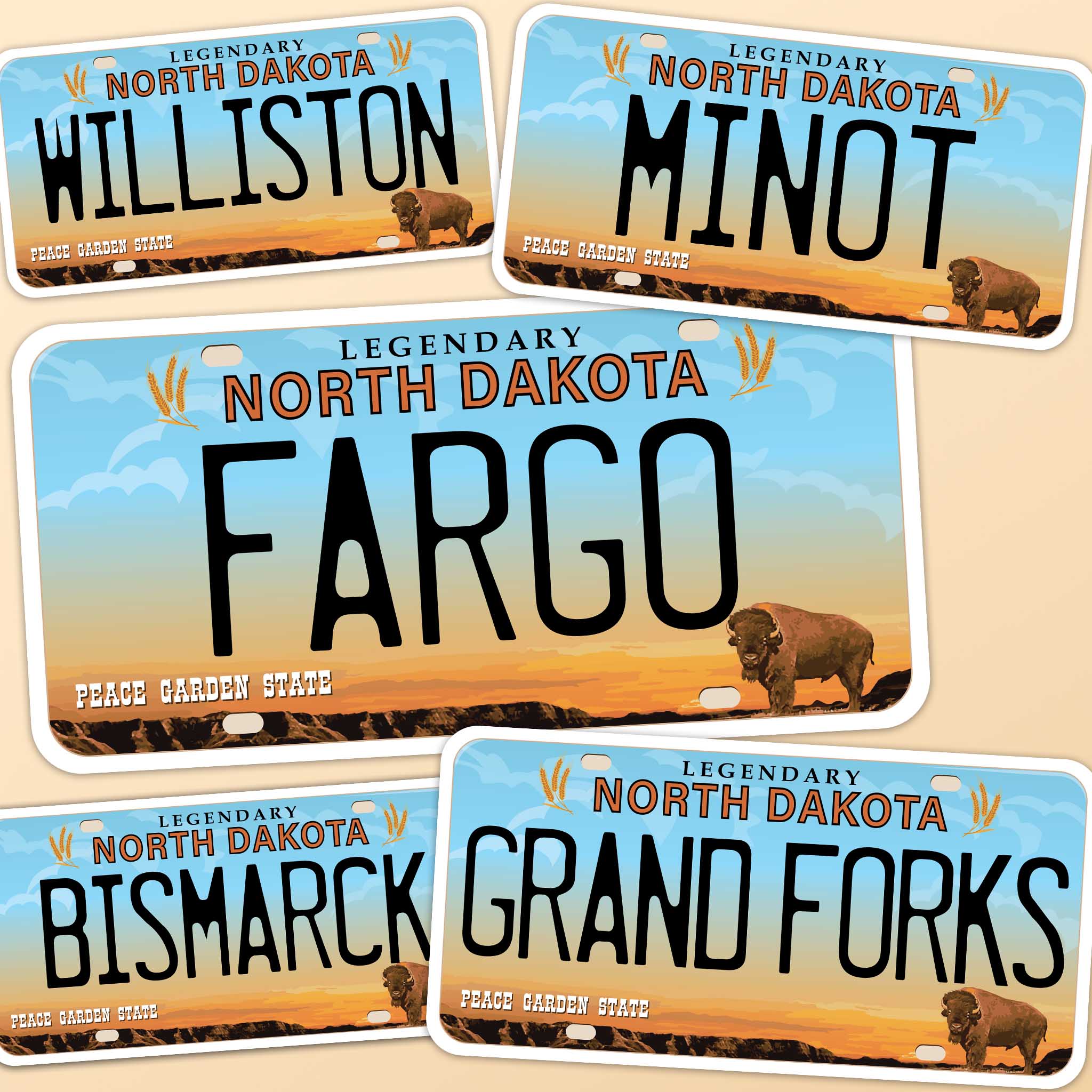 North Dakota License Plate Stickers - Choose Your ND City Decal