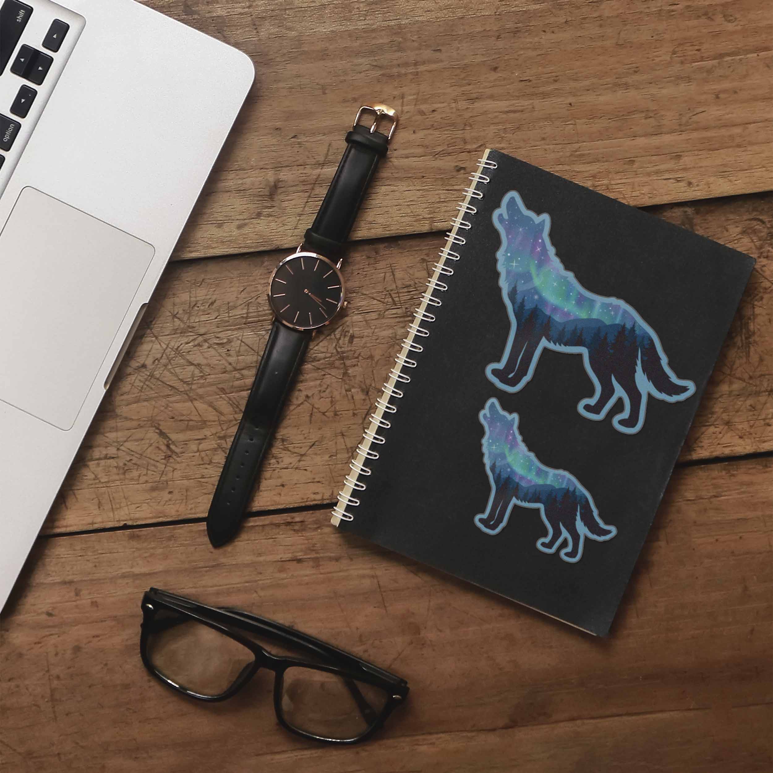 Northern Lights Wolf Sticker - Cool Aurora Decals