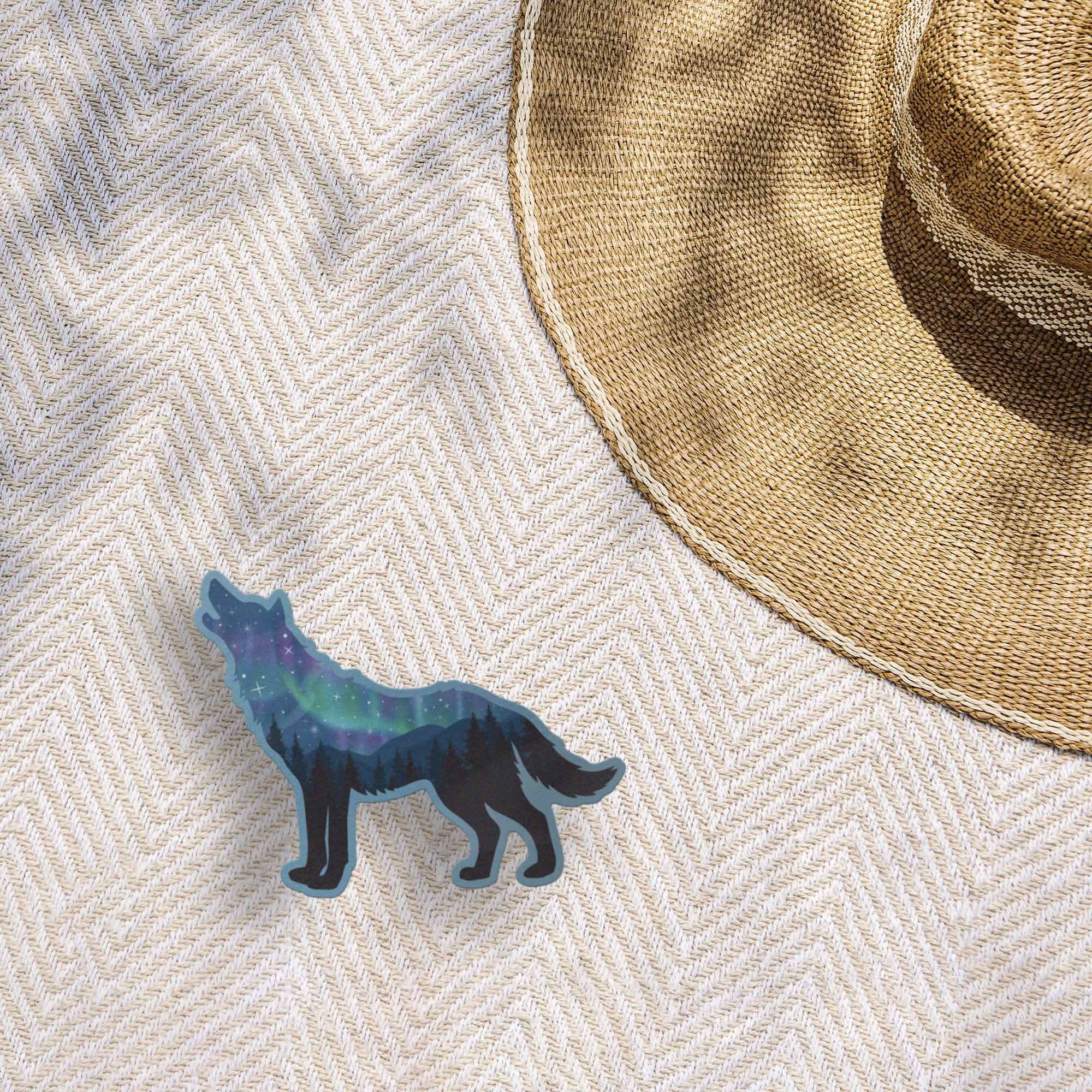 Northern Lights Wolf Sticker - Cool Aurora Decals