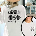 "Not by My Strength" Vintage T-Shirt - Faith & Fitness Graphic Tee, Double-Sided Cross & Dumbbell Top