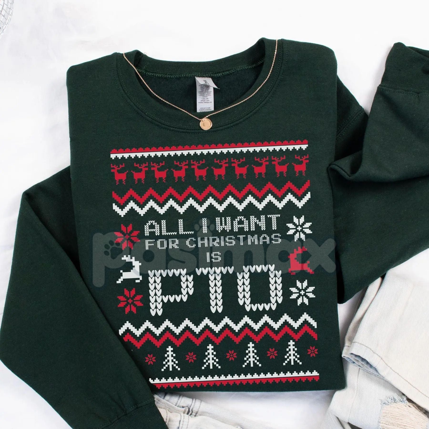 Office Ugly Christmas Sweater | Funny Christmas PTO Shirt | All I Want Xmas PTOer Gift | Coworker Work Gift Exchange Jumper