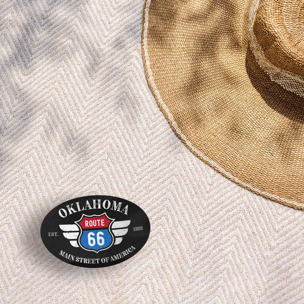 Oklahoma Route 66 Sticker - OK Black Oval Decal