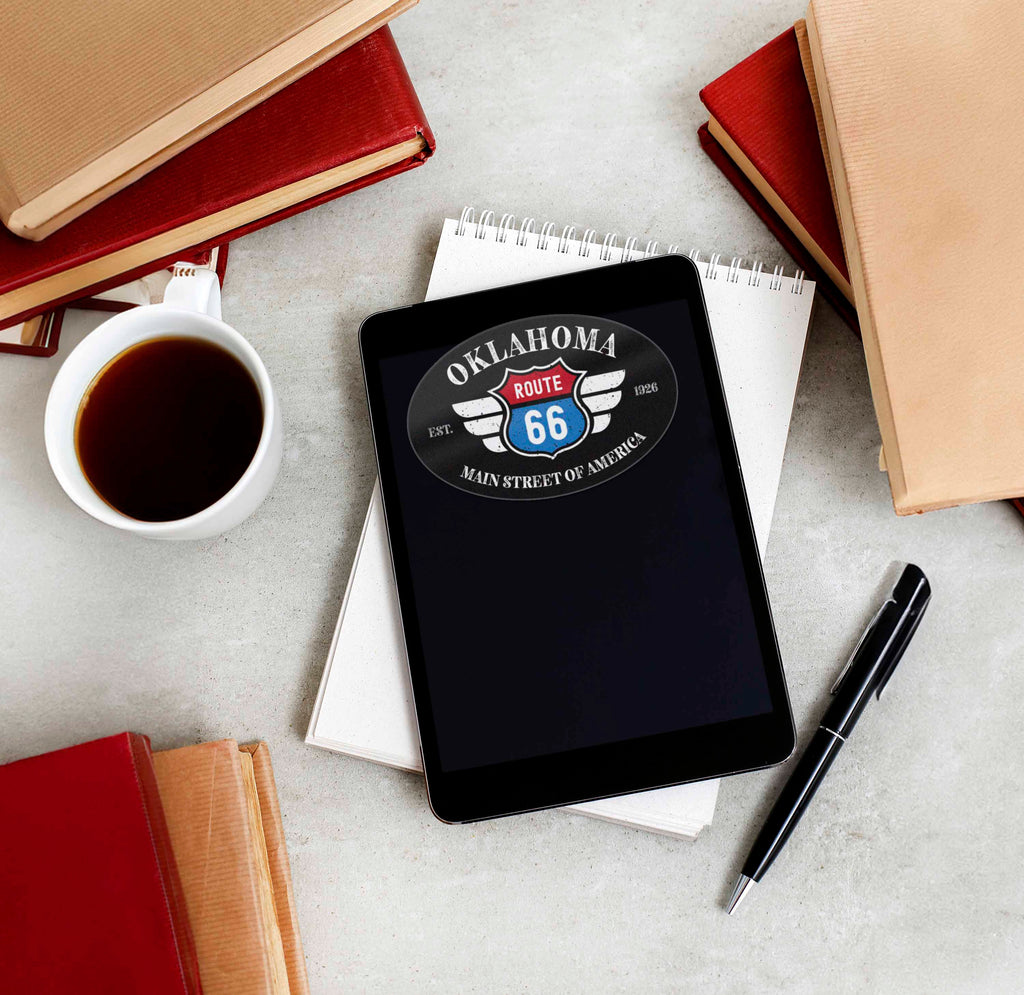 Oklahoma Route 66 Sticker - OK Black Oval Decal