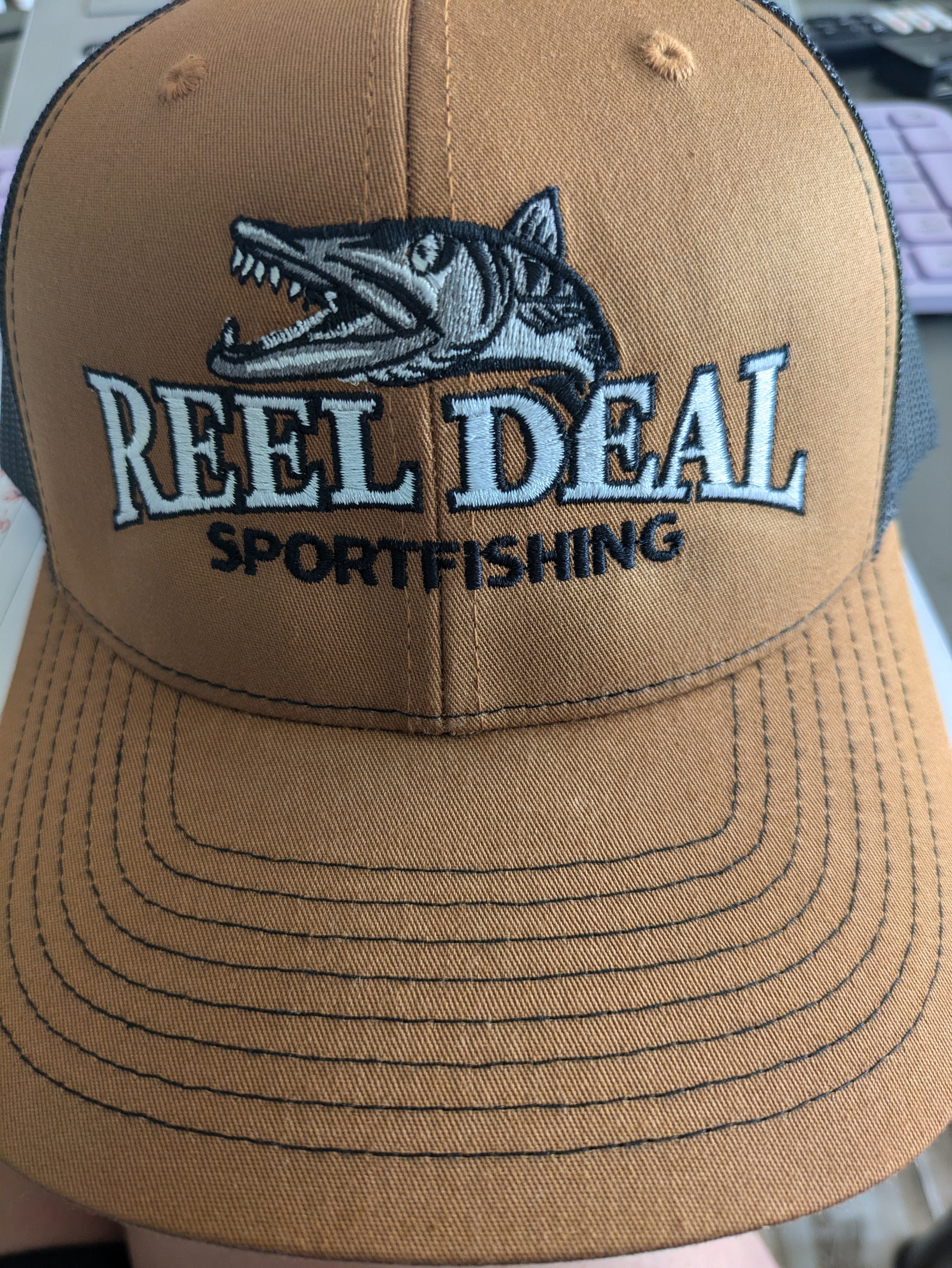 Reel Deal Snapback Hat (Carmel front/Black mesh)