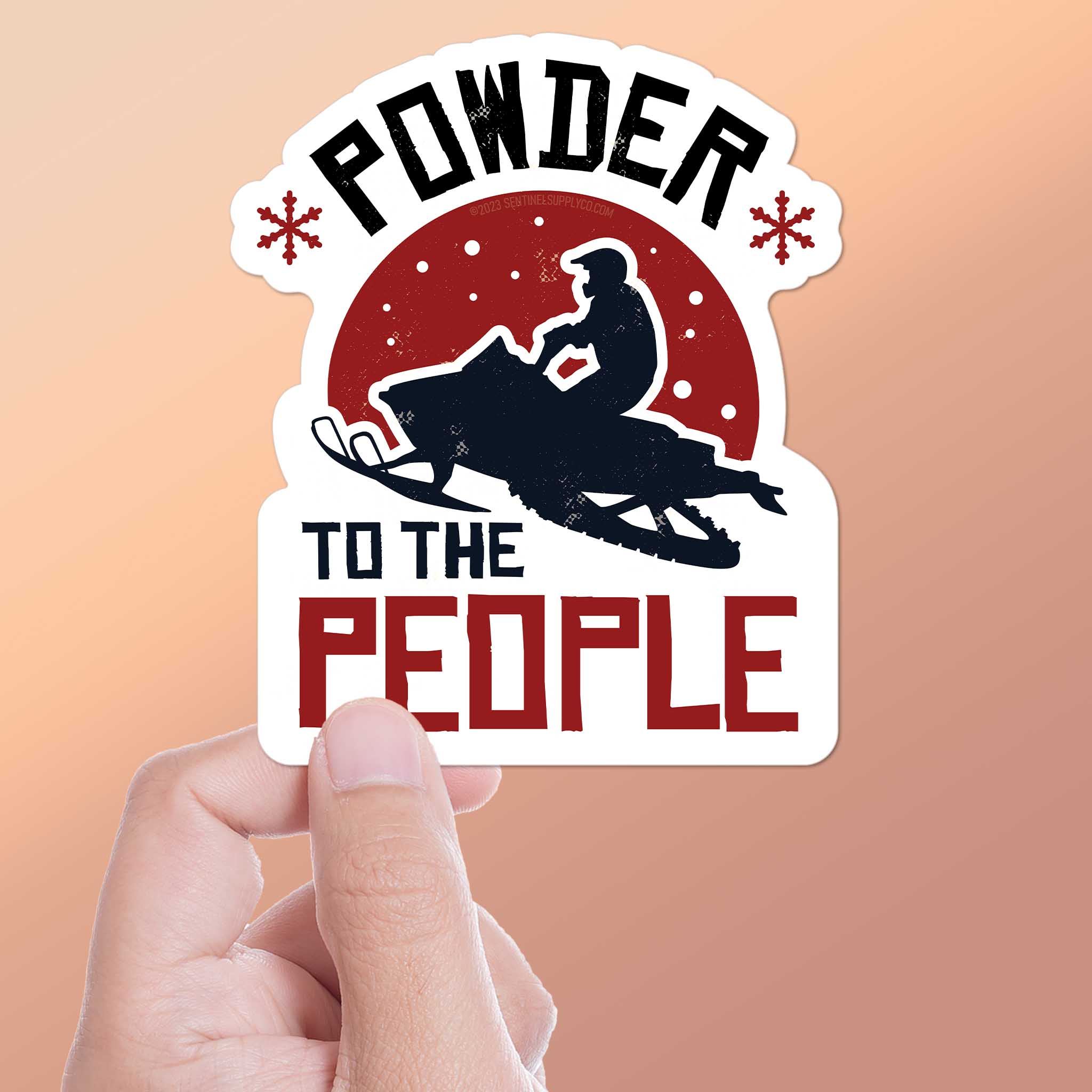 Powder to the People Funny Snowmobile Bumper Sticker