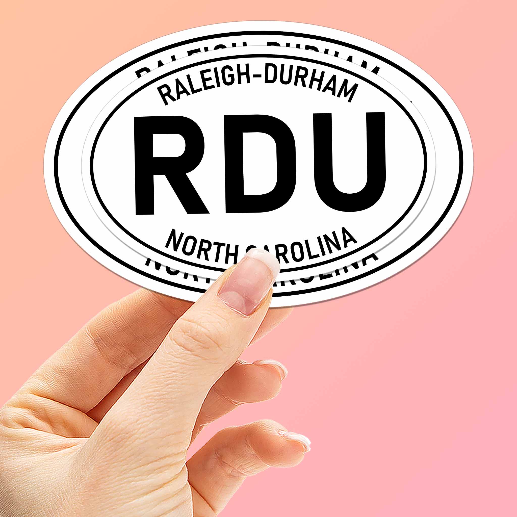 Raleigh Durham North Carolina RDU White Oval Bumper Sticker - Cool NC Decal
