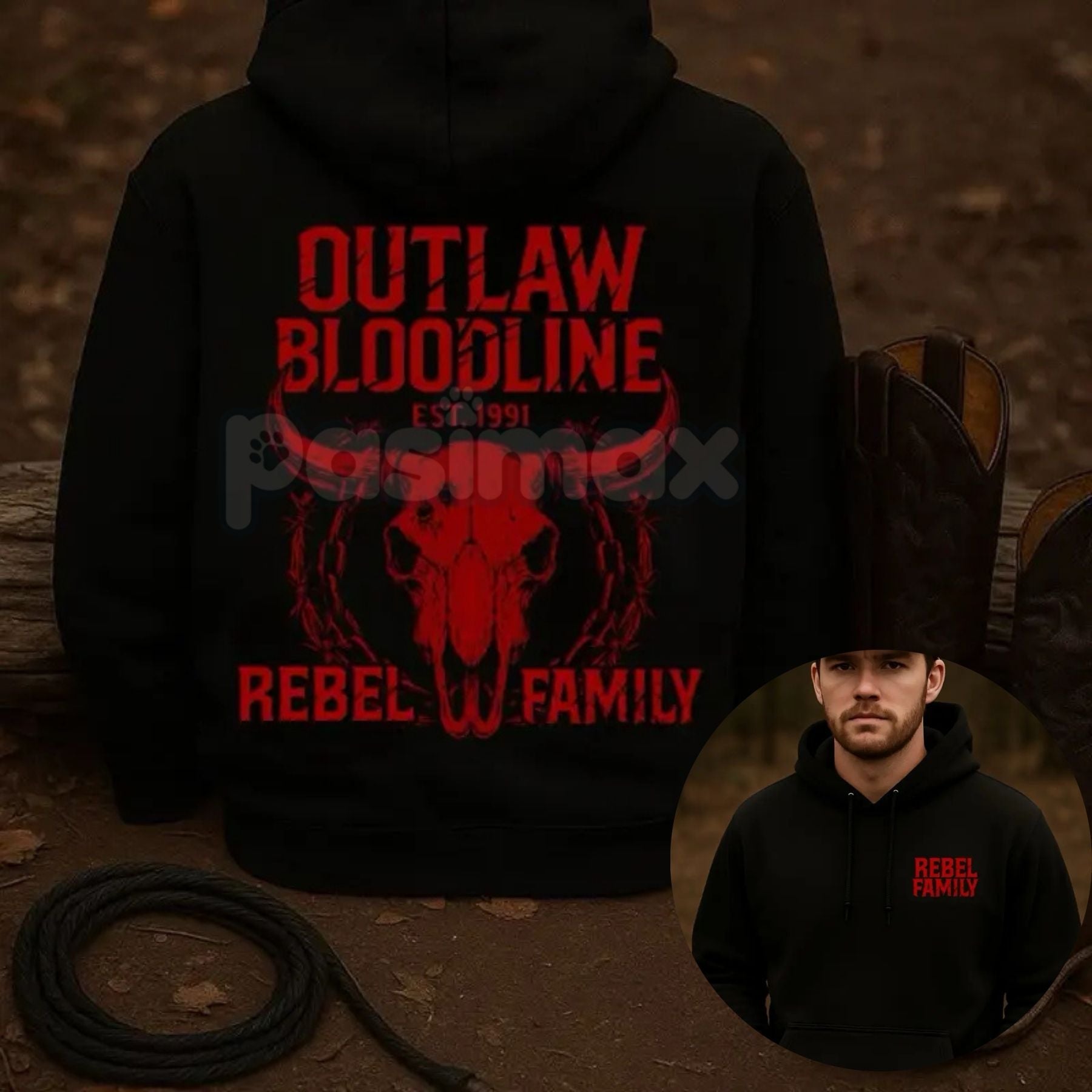 Rebel Family Outlaw Bloodline Hoodie – Red Skull Country Apparel Pullover, Southern & Edgy Streetwear, Unisex