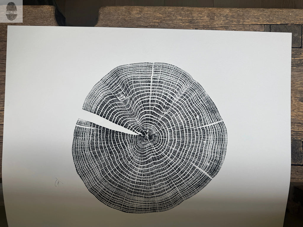 Red Oak Tree Ring Print – Spartanburg County, SC – 18x24 Original Signed Woodcut