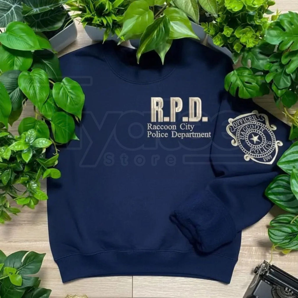Resident Evil Inspired Leon Kennedy RE2 Embroidered Sweatshirt – Double-Sided Horror Game Merch