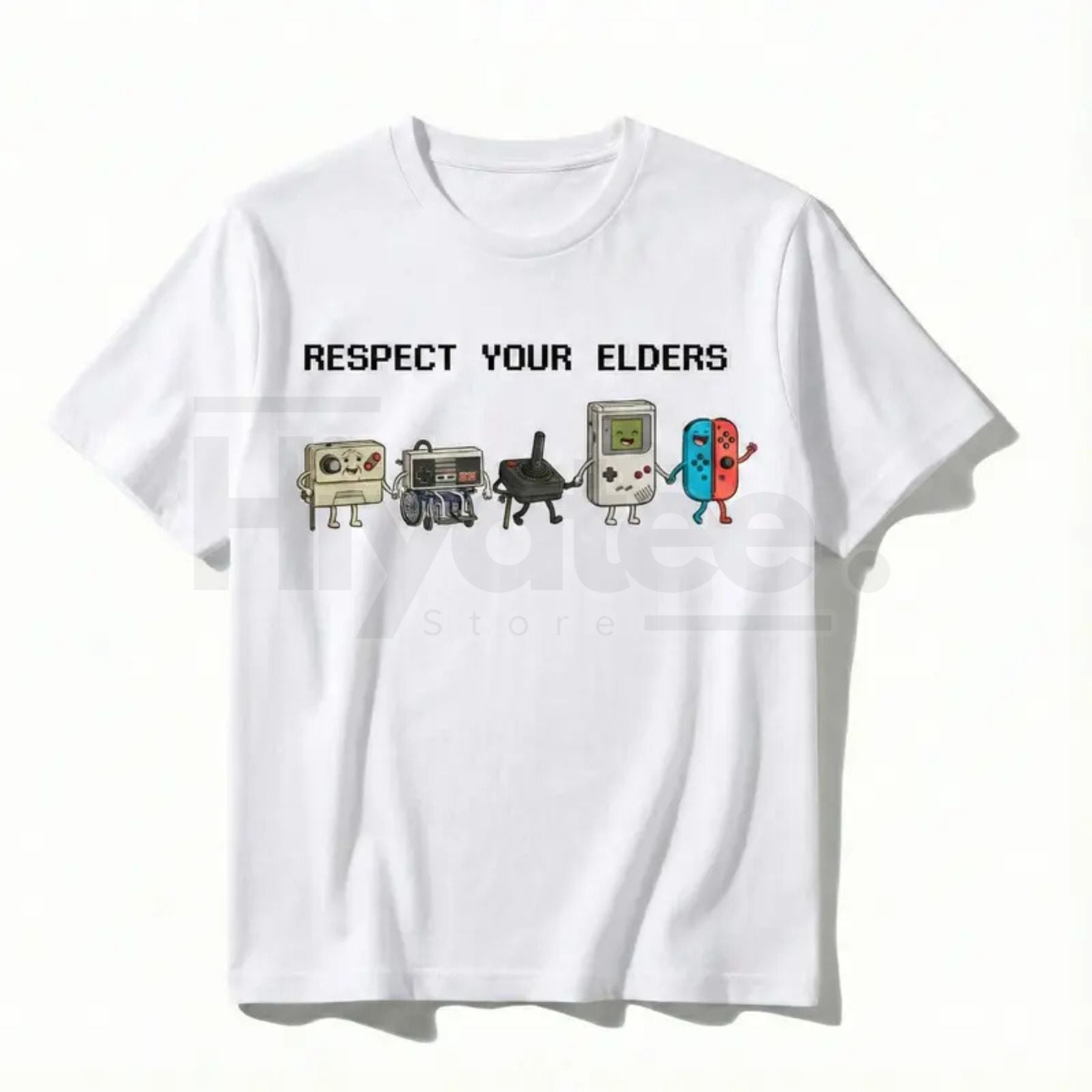 "Respect Your Elders" Retro Gamer Classic T-Shirt – Nostalgic 90s Pixel Art Controller Tee