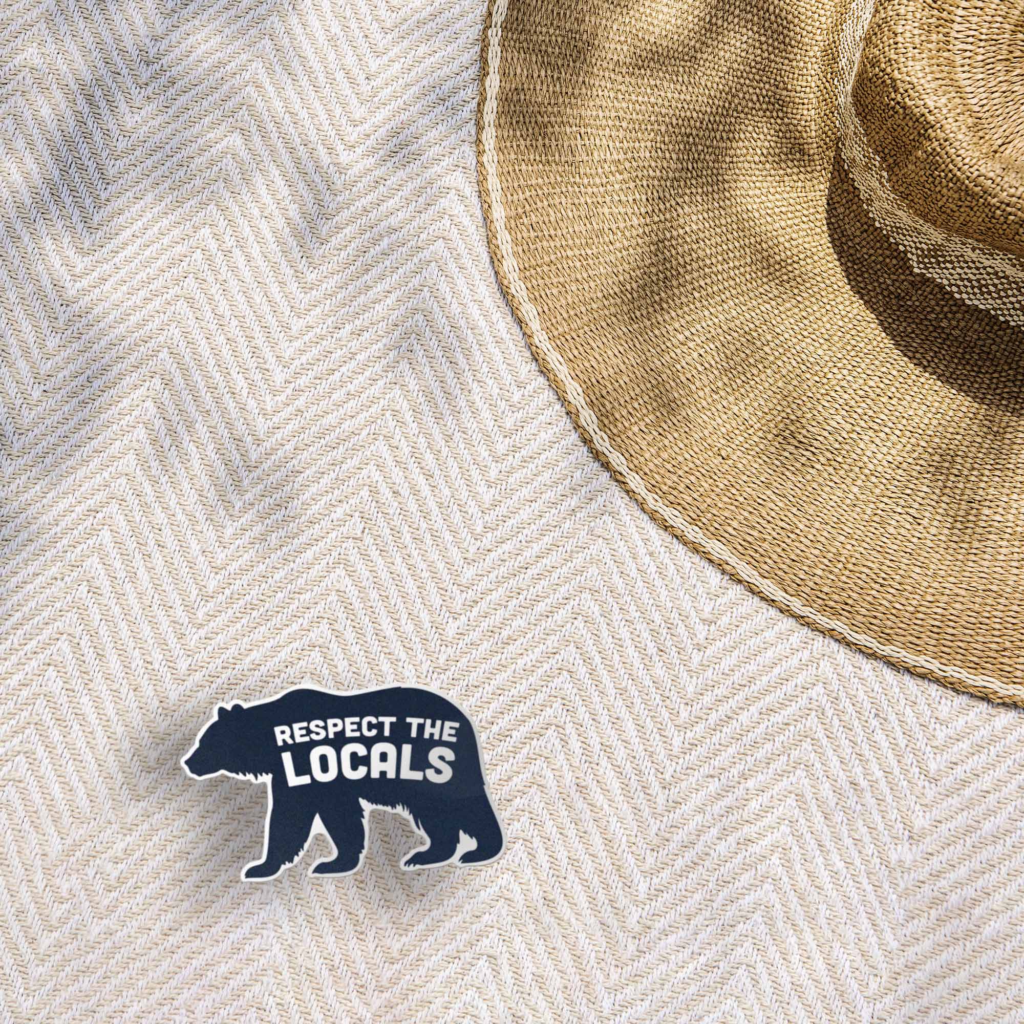Blue Respect the Locals Bear Sticker - Funny Nature Decal