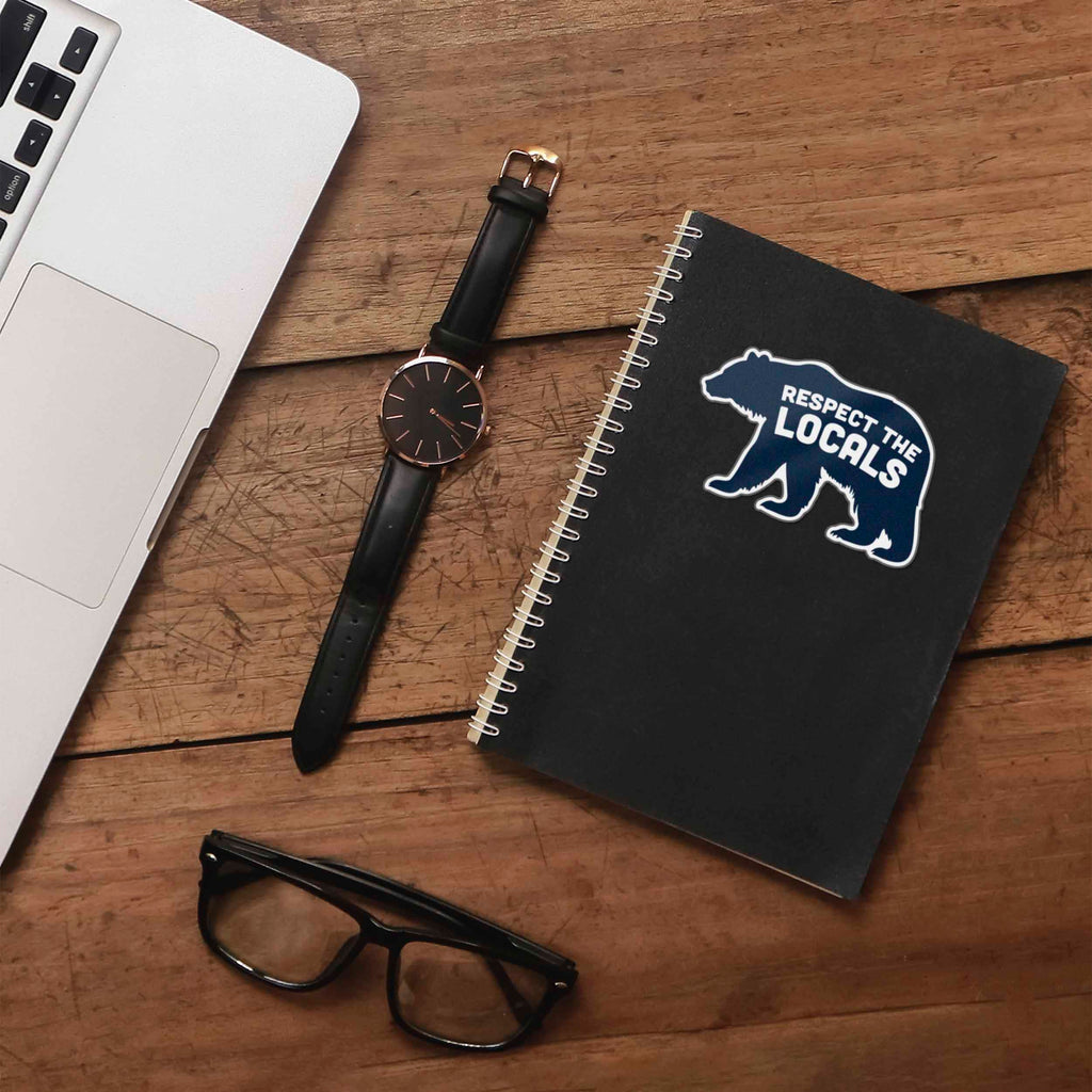 Blue Respect the Locals Bear Sticker - Funny Nature Decal