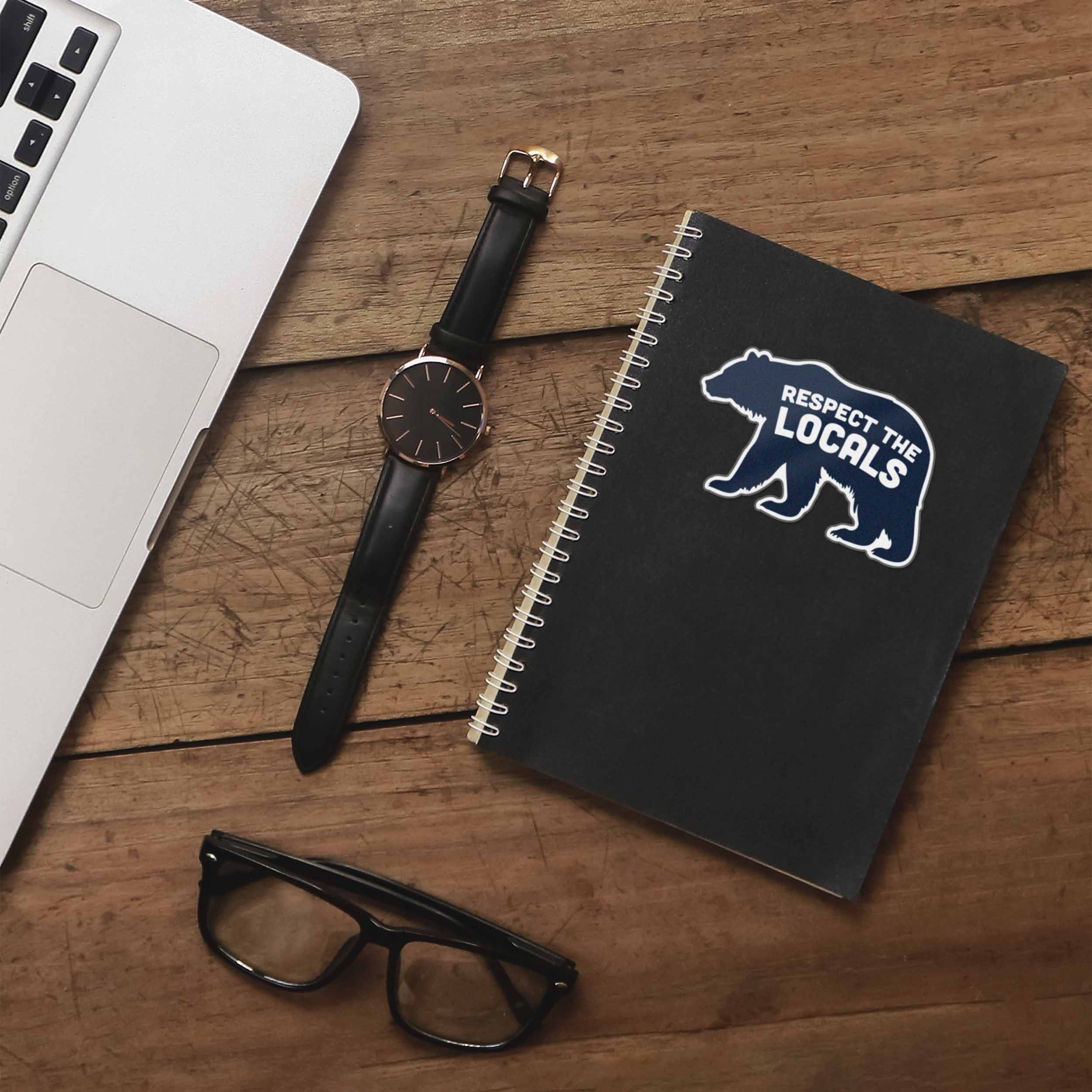 Blue Respect the Locals Bear Sticker - Funny Nature Decal