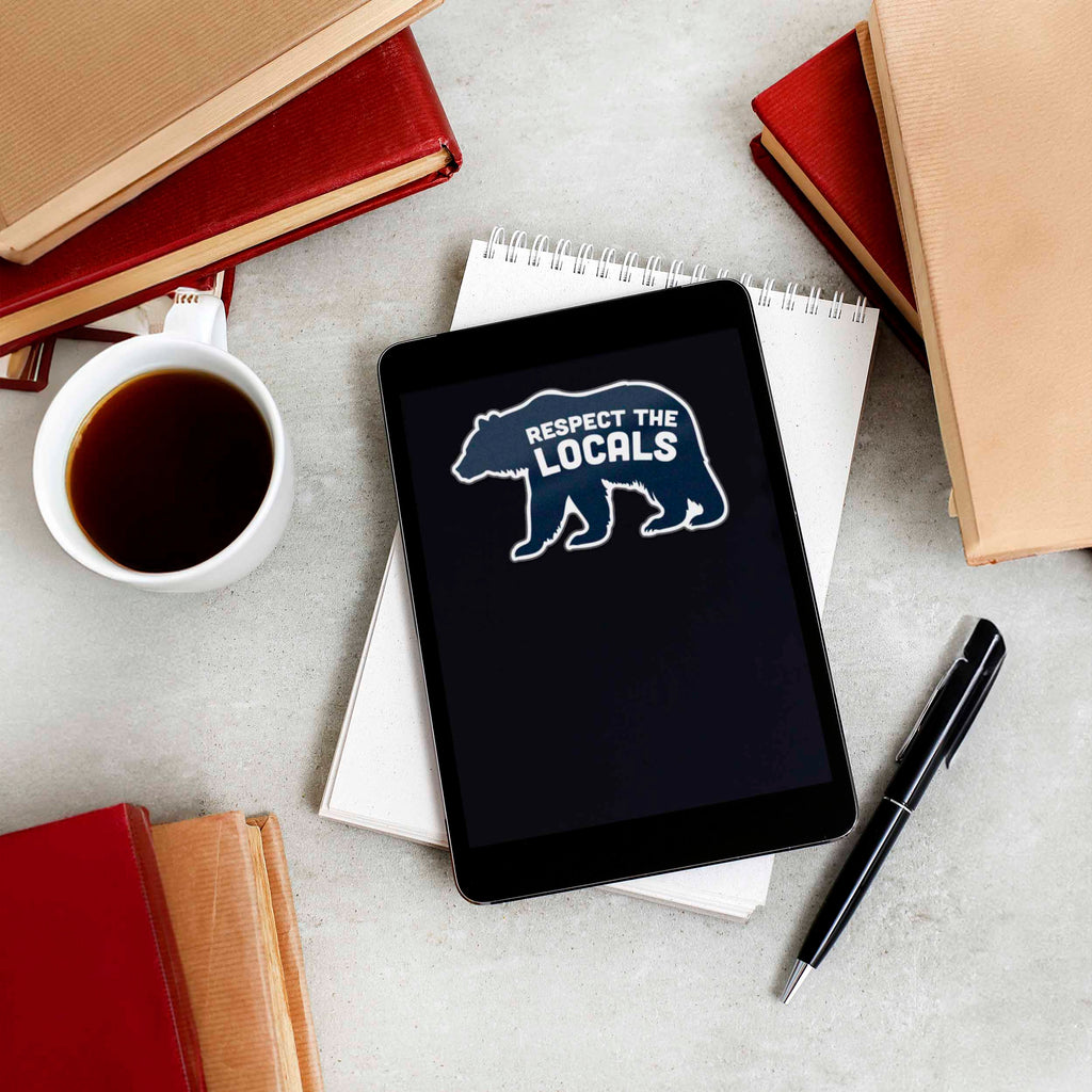 Blue Respect the Locals Bear Sticker - Funny Nature Decal