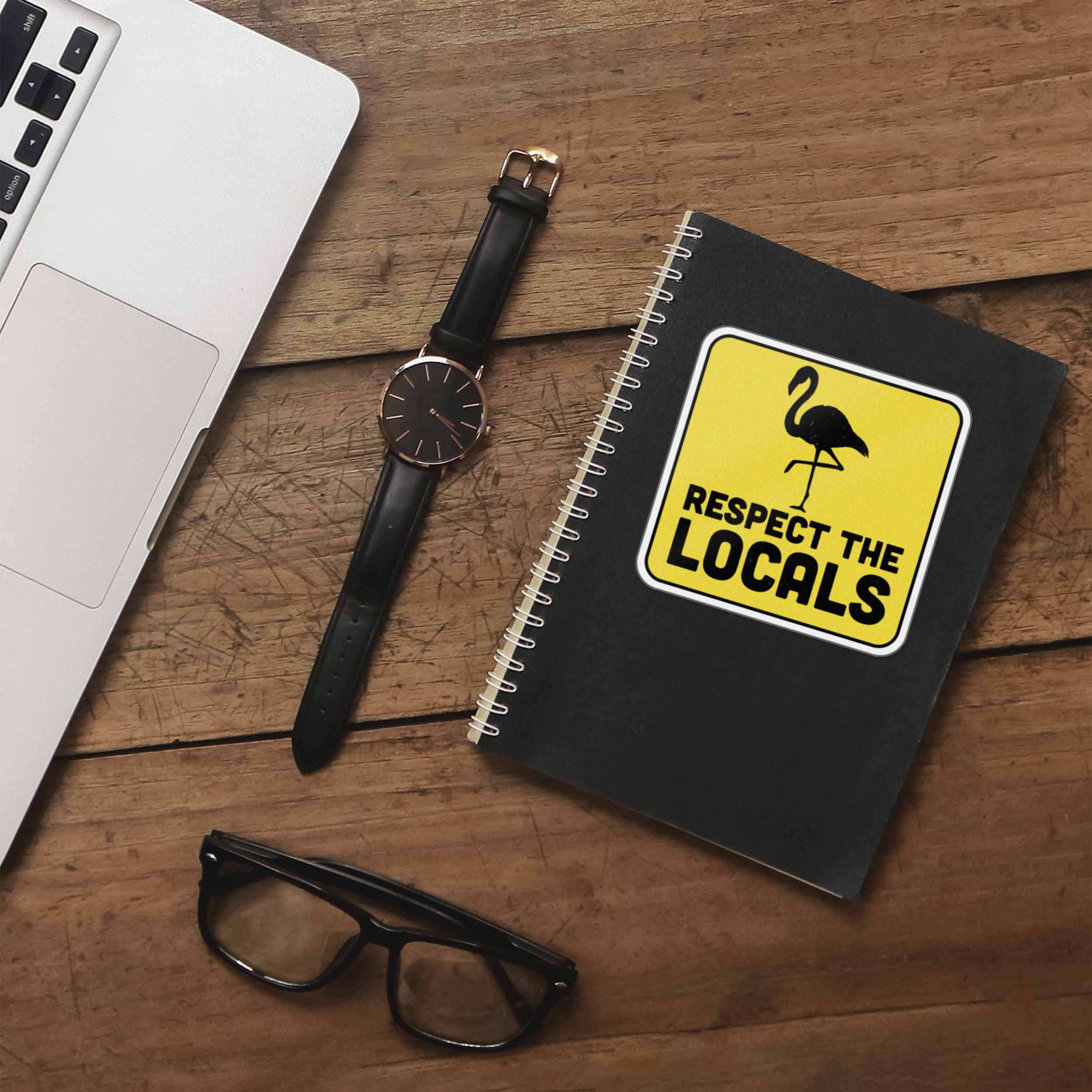 Respect the Locals Flamingo Sticker - Funny Florida Nature Decal