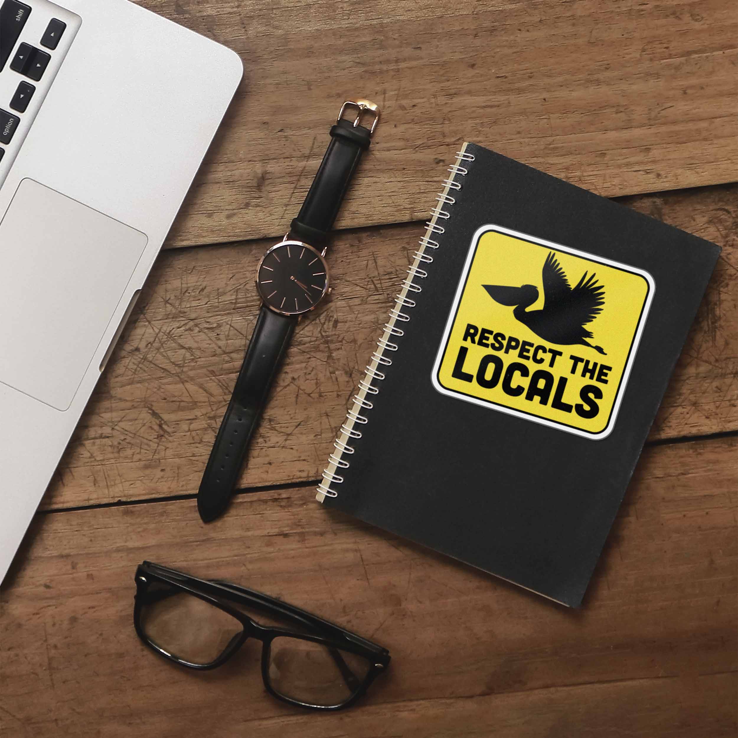 Respect the Locals Pelican Sticker - Funny Beach Bird Decal