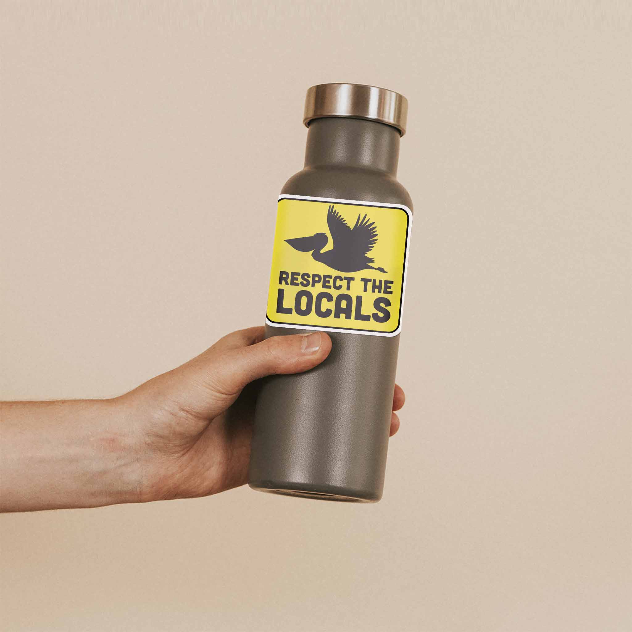 Respect the Locals Pelican Sticker - Funny Beach Bird Decal